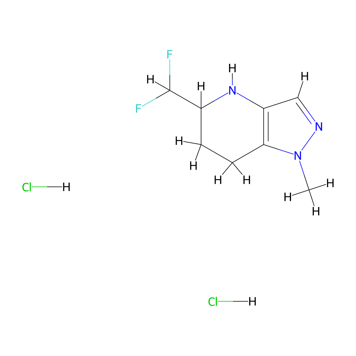 5-(difluoromethyl)-1-methyl-1H,4H,5H,6H,7H-pyrazolo[4,3-b]pyridine dihydrochloride molecular structure, CAS 2375273-04-2
