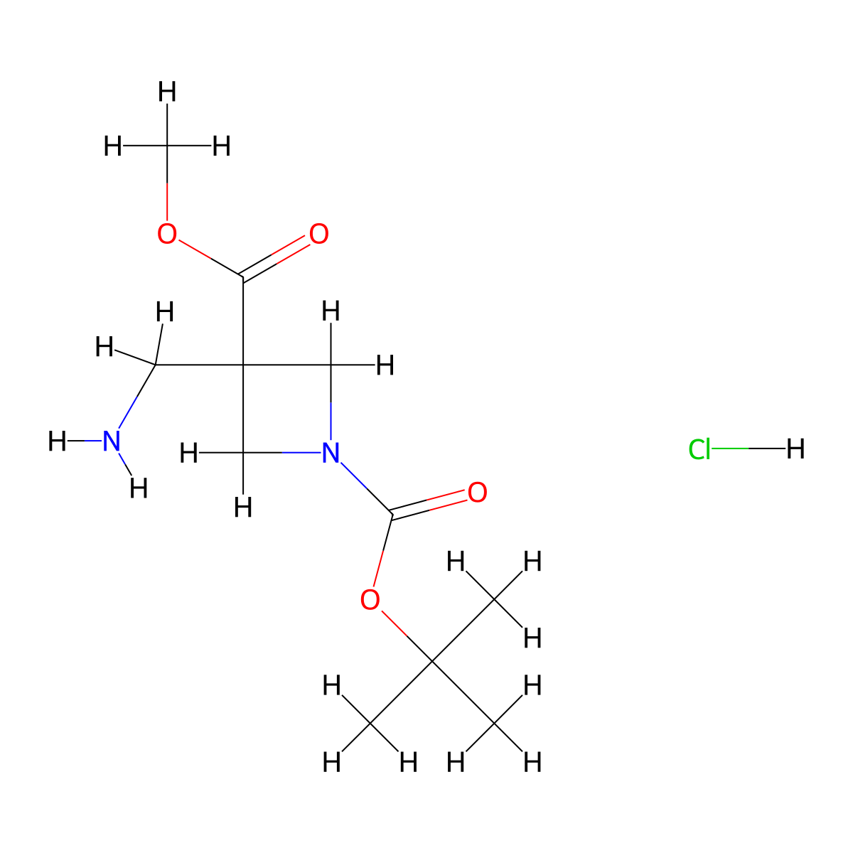 1-Tert-butyl 3-methyl 3-(aminomethyl)azetidine-1,3-dicarboxylate hydrochloride molecular structure, CAS 2375273-24-6