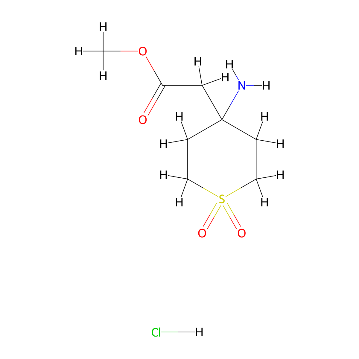 Methyl2-(4-amino-1,1-dioxo-1lambda6-thian-4-yl)acetatehydrochloride molecular structure, CAS 2375273-37-1