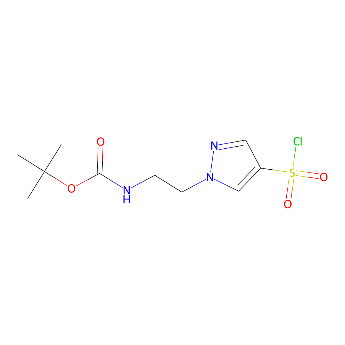 tert-butylN-{2-[4-(chlorosulfonyl)-1H-pyrazol-1-yl]ethyl}carbamate molecular structure, CAS 2375273-43-9