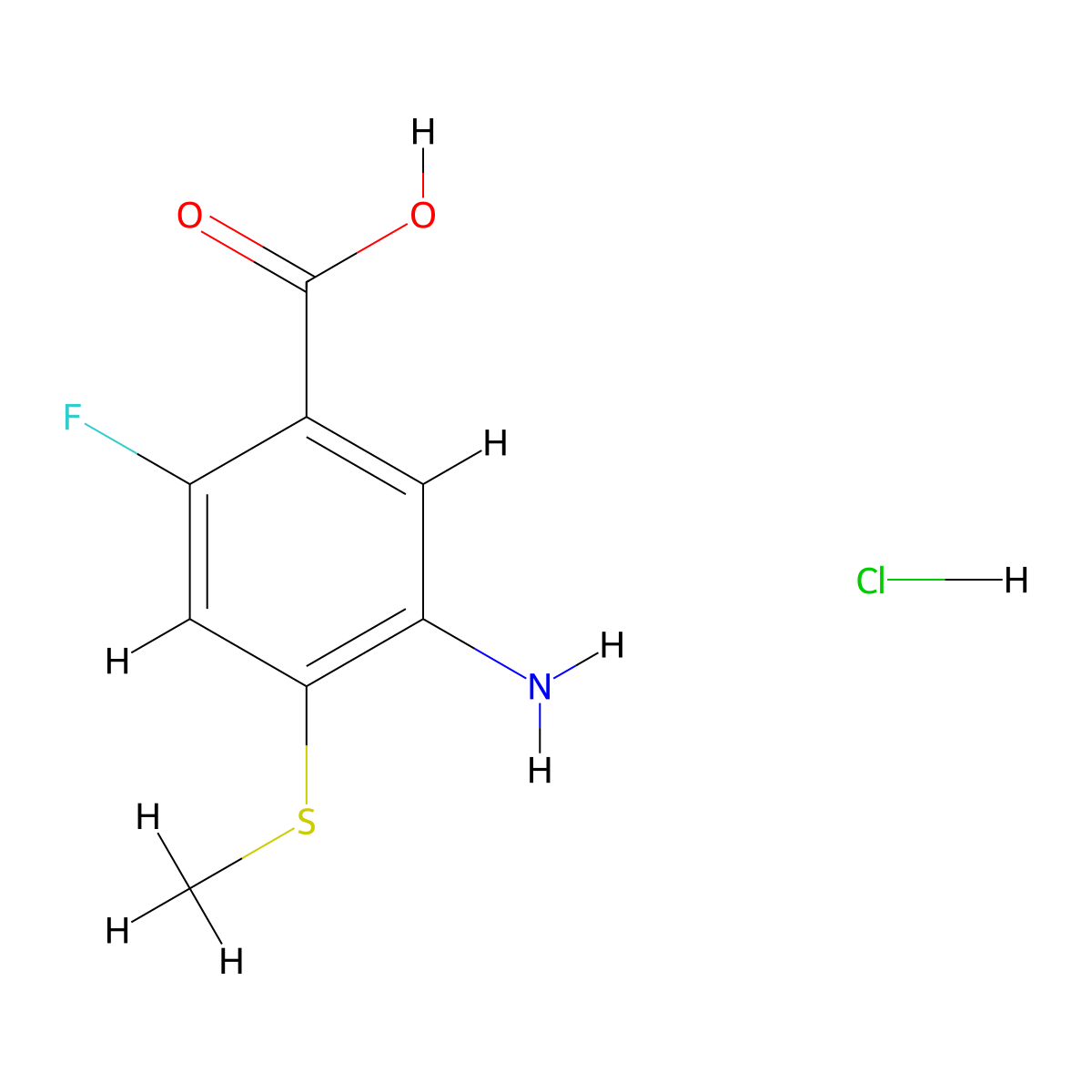 5-Amino-2-fluoro-4-(methylsulfanyl)benzoic acid hydrochloride molecular structure, CAS 2375273-49-5