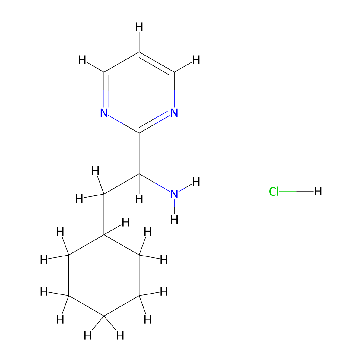 2-Cyclohexyl-1-(pyrimidin-2-yl)ethan-1-amine hydrochloride molecular structure, CAS 2375274-41-0