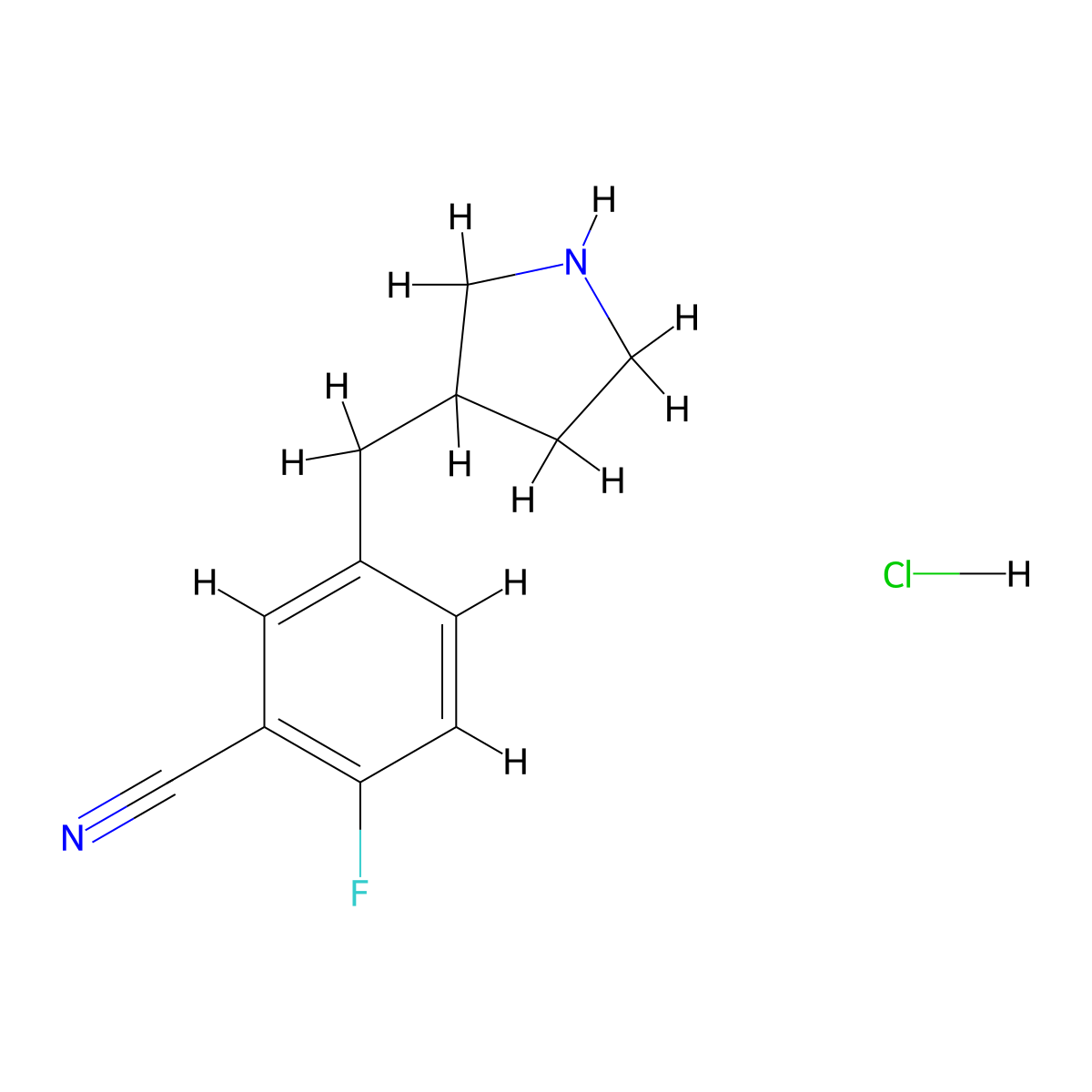2-Fluoro-5-[(pyrrolidin-3-yl)methyl]benzonitrile hydrochloride molecular structure, CAS 2375274-47-6