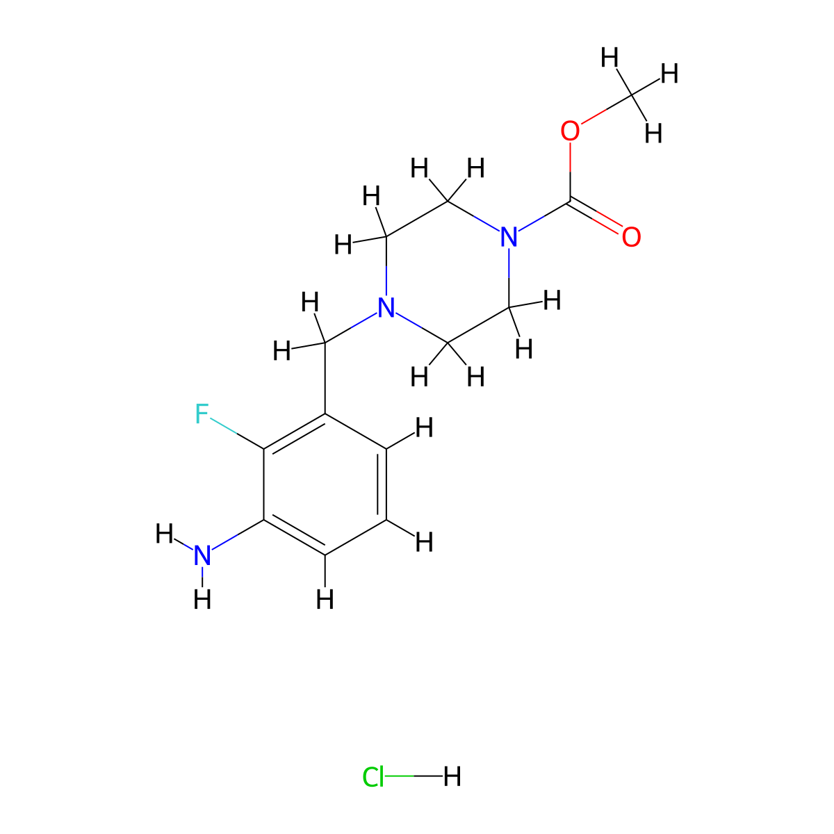 Methyl 4-[(3-amino-2-fluorophenyl)methyl]piperazine-1-carboxylate hydrochloride molecular structure, CAS 2375274-56-7