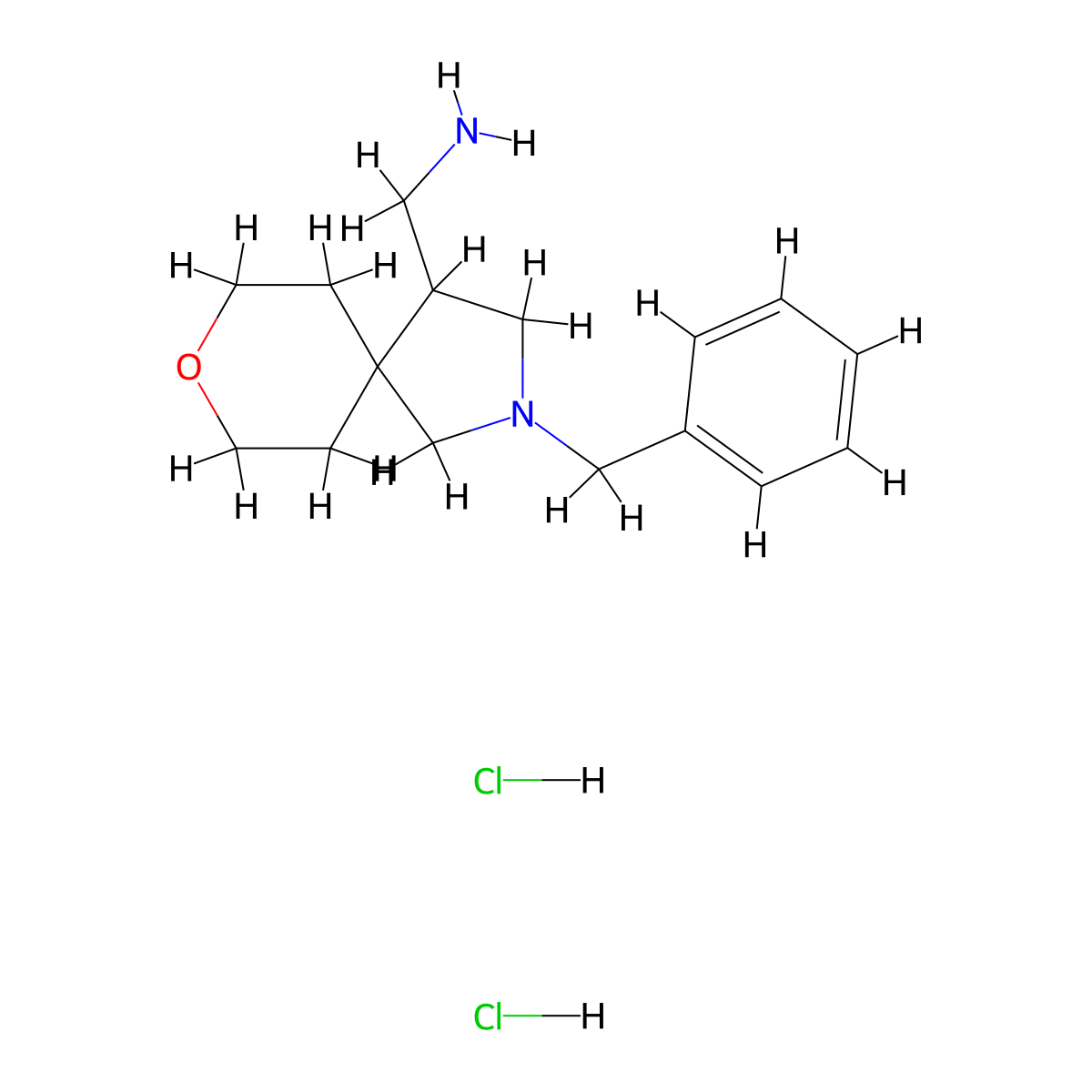 (2-Benzyl-8-oxa-2-azaspiro(4.5)decan-4-yl)methanamine dihydrochloride molecular structure, CAS 2375274-76-1