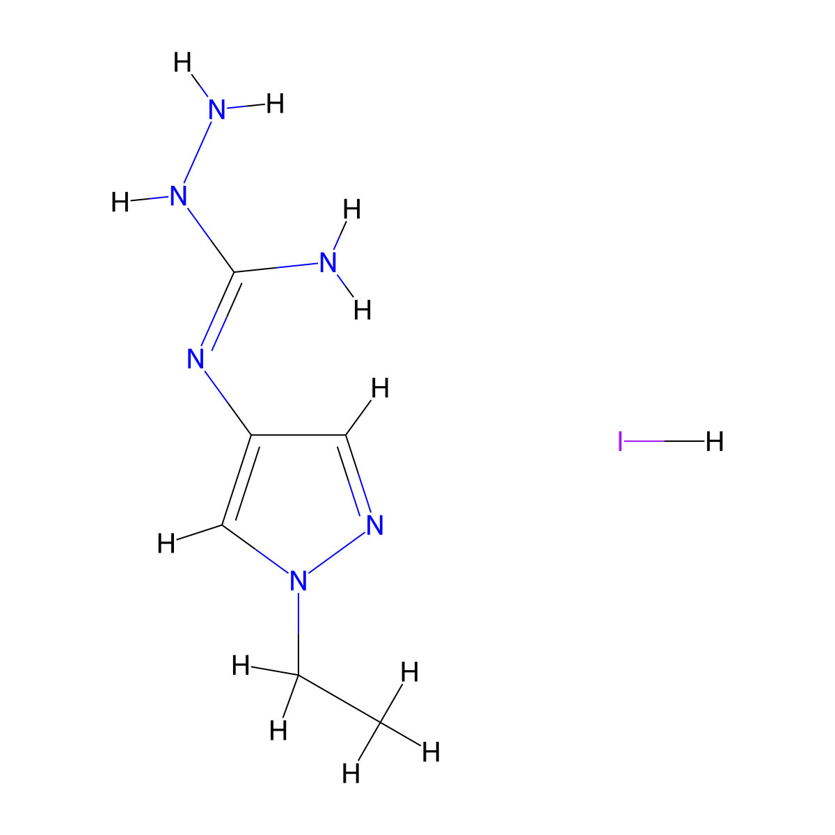 N''-amino-N-(1-ethyl-1H-pyrazol-4-yl)guanidinehydroiodide molecular structure, CAS 2375276-08-5