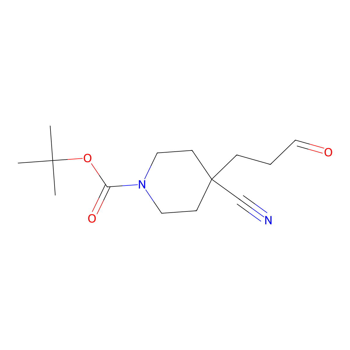 Tert-butyl 4-cyano-4-(3-oxopropyl)piperidine-1-carboxylate molecular structure, CAS 2375528-41-7