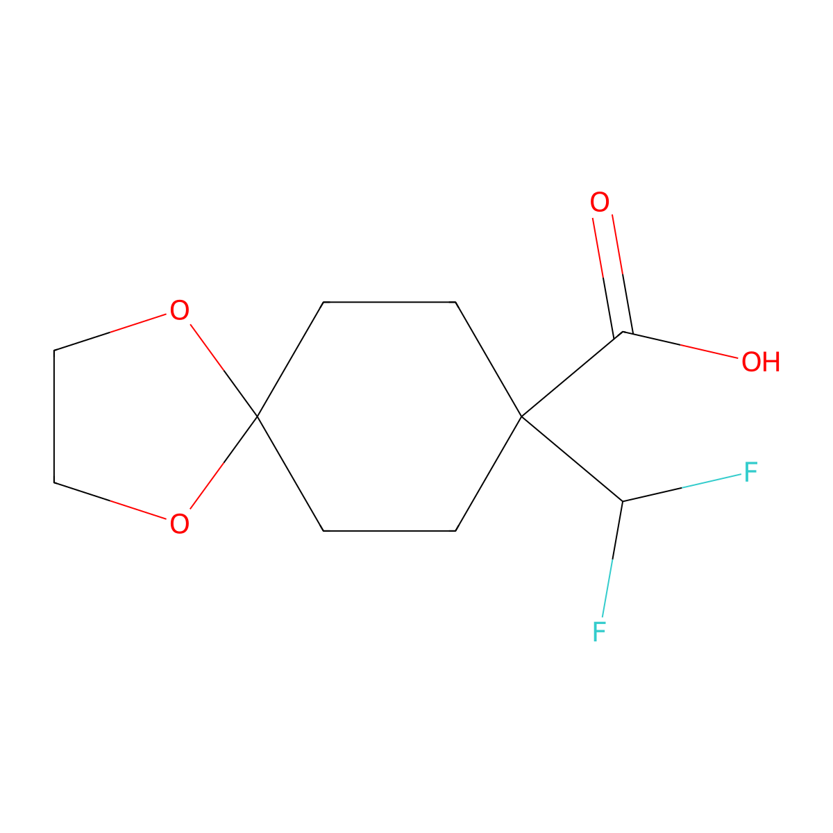 8-(Difluoromethyl)-1,4-dioxaspiro[4.5]decane-8-carboxylic acid molecular structure, CAS 2375595-52-9
