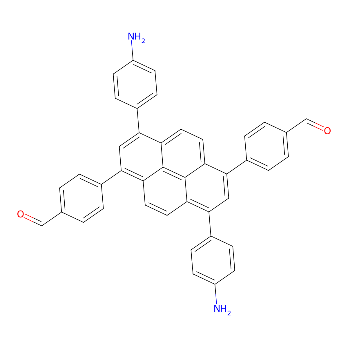 4,4'-(3,8-Bis(4-aminophenyl)pyrene-1,6-diyl)dibenzaldehyde molecular structure, CAS 2375652-84-7