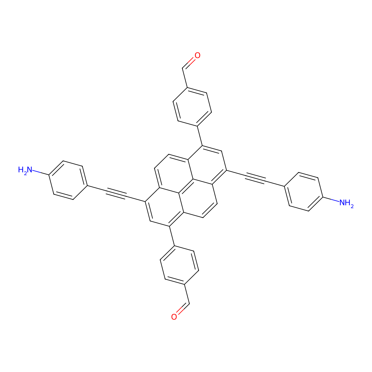 4,4'-(3,8-Bis((4-aminophenyl)ethynyl)pyrene-1,6-diyl)dibenzaldehyde molecular structure, CAS 2375652-85-8