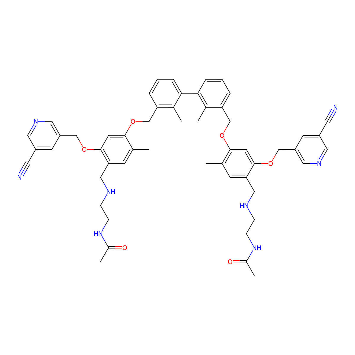 N-[2-[[4-[[3-[3-[[4-[(2-acetamidoethylamino)methyl]-5-[(5-cyanopyridin-3-yl)methoxy]-2-methylphenoxy]methyl]-2-methylphenyl]-2-methylphenyl]methoxy]-2-[(5-cyanopyridin-3-yl)methoxy]-5-methylphenyl]methylamino]ethyl]acetamide molecular structure, CAS 2375720-38-8