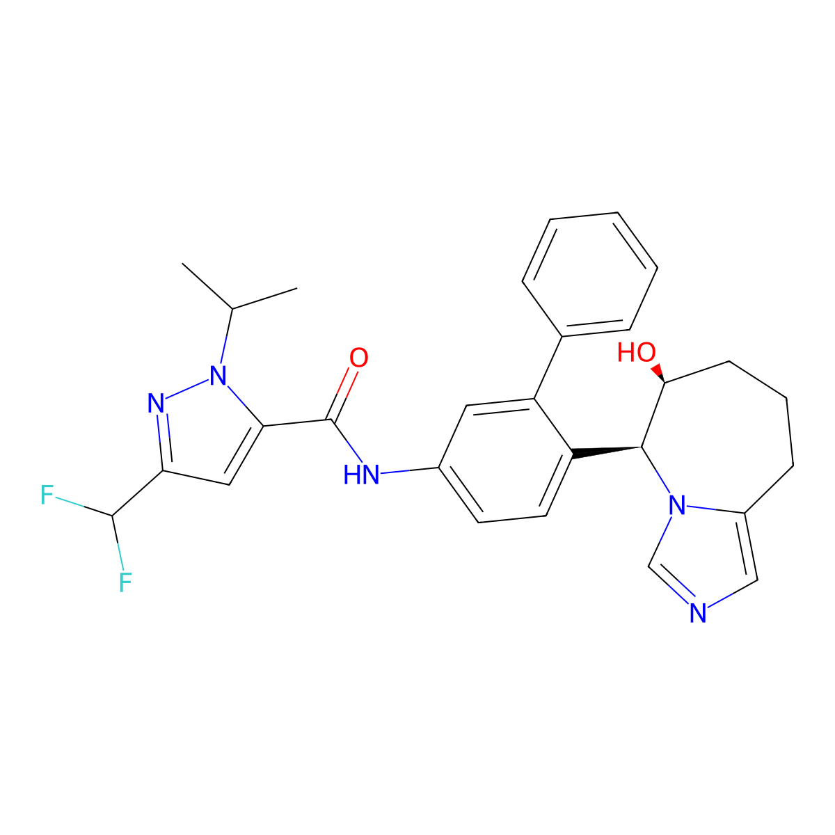 3-(Difluoromethyl)-N-{6-[(5s,6s)-6-Hydroxy-6,7,8,9-Tetrahydro-5h-Imidazo[1,5-A]azepin-5-Yl][1,1'-Biphenyl]-3-Yl}-1-(Propan-2-Yl)-1h-Pyrazole-5-Carboxamide molecular structure, CAS 2375740-98-8