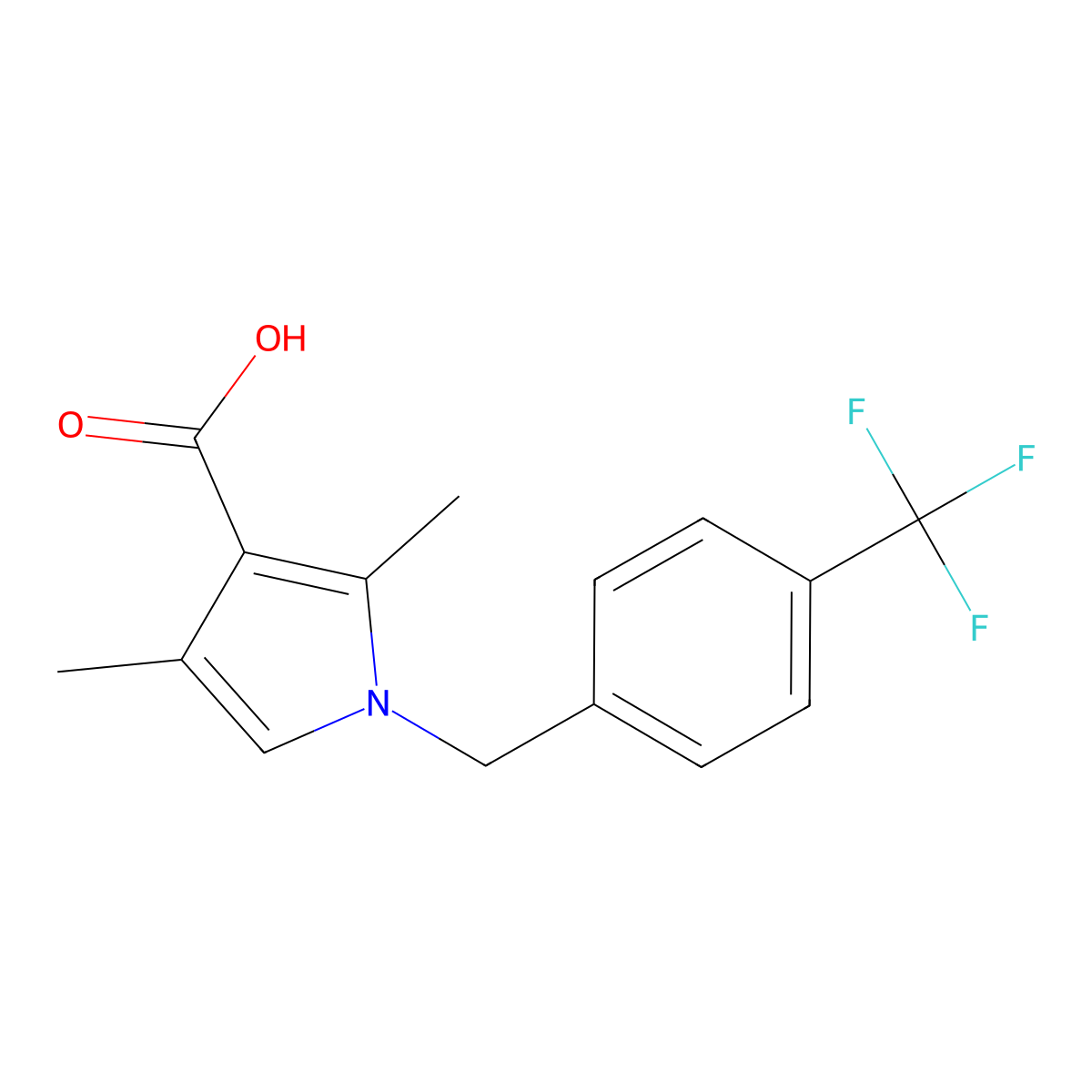 2,4-Dimethyl-1-(4-(trifluoromethyl)benzyl)-1H-pyrrole-3-carboxylic acid molecular structure, CAS 2375814-28-9