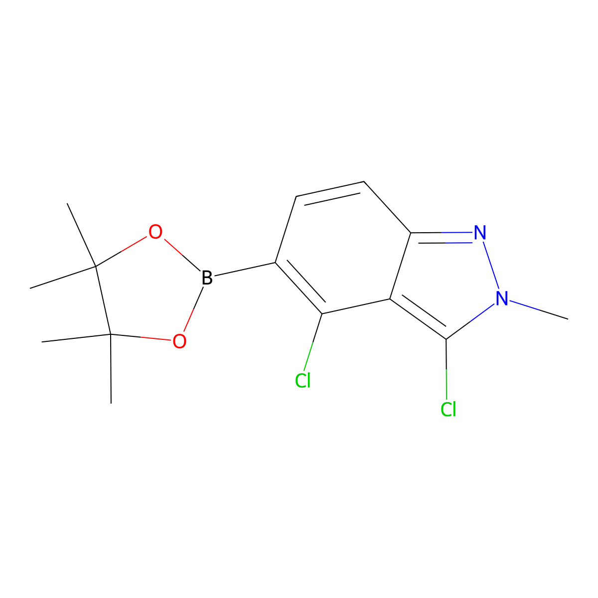 3,4-Dichloro-2-methyl-5-(4,4,5,5-tetramethyl-1,3,2-dioxaborolan-2-yl)-2H-indazole molecular structure, CAS 2375917-60-3