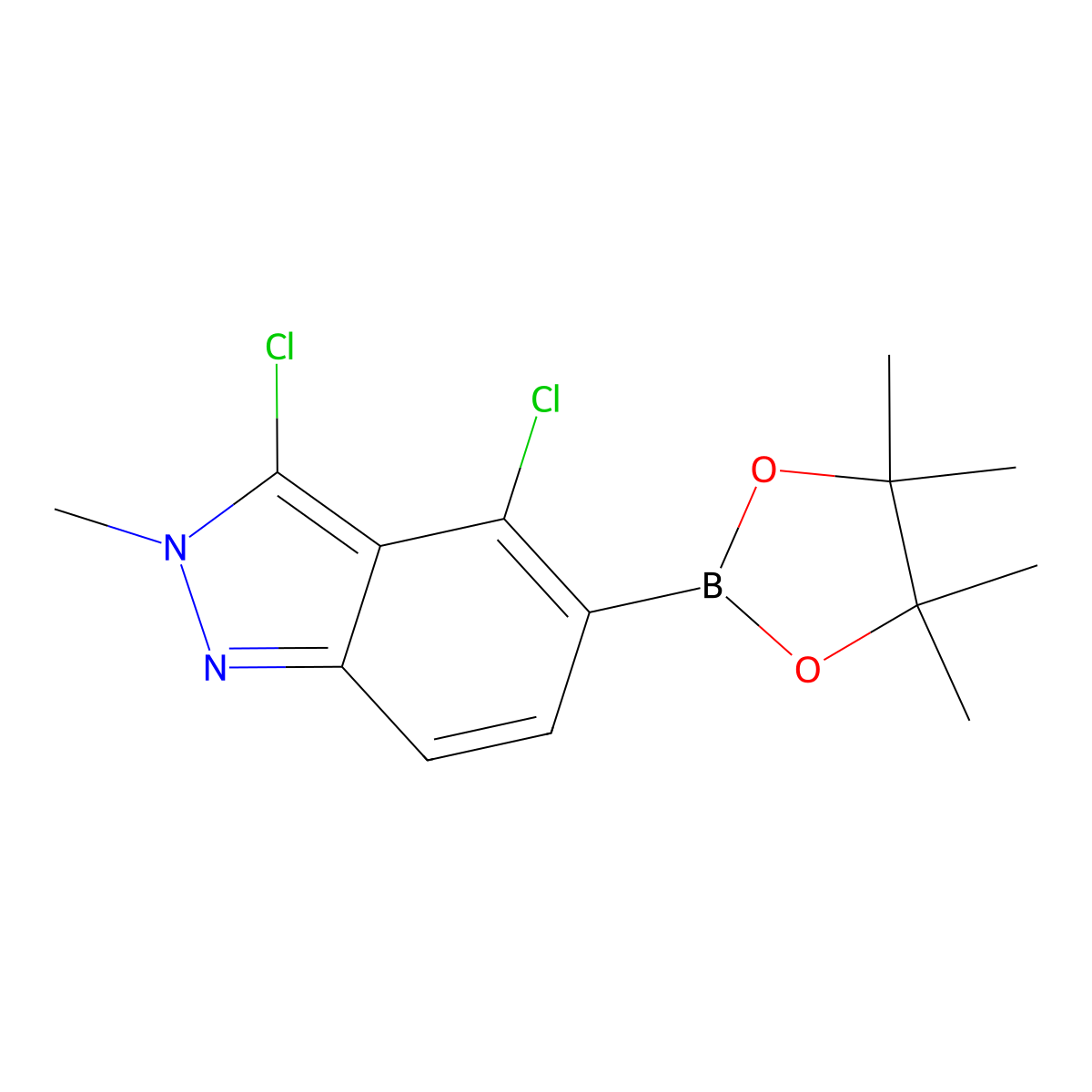 3,4-Dichloro-2-methyl-5-(4,4,5,5-tetramethyl-1,3,2-dioxaborolan-2-yl)-2H-indazole molecular structure, CAS 2375917-60-3