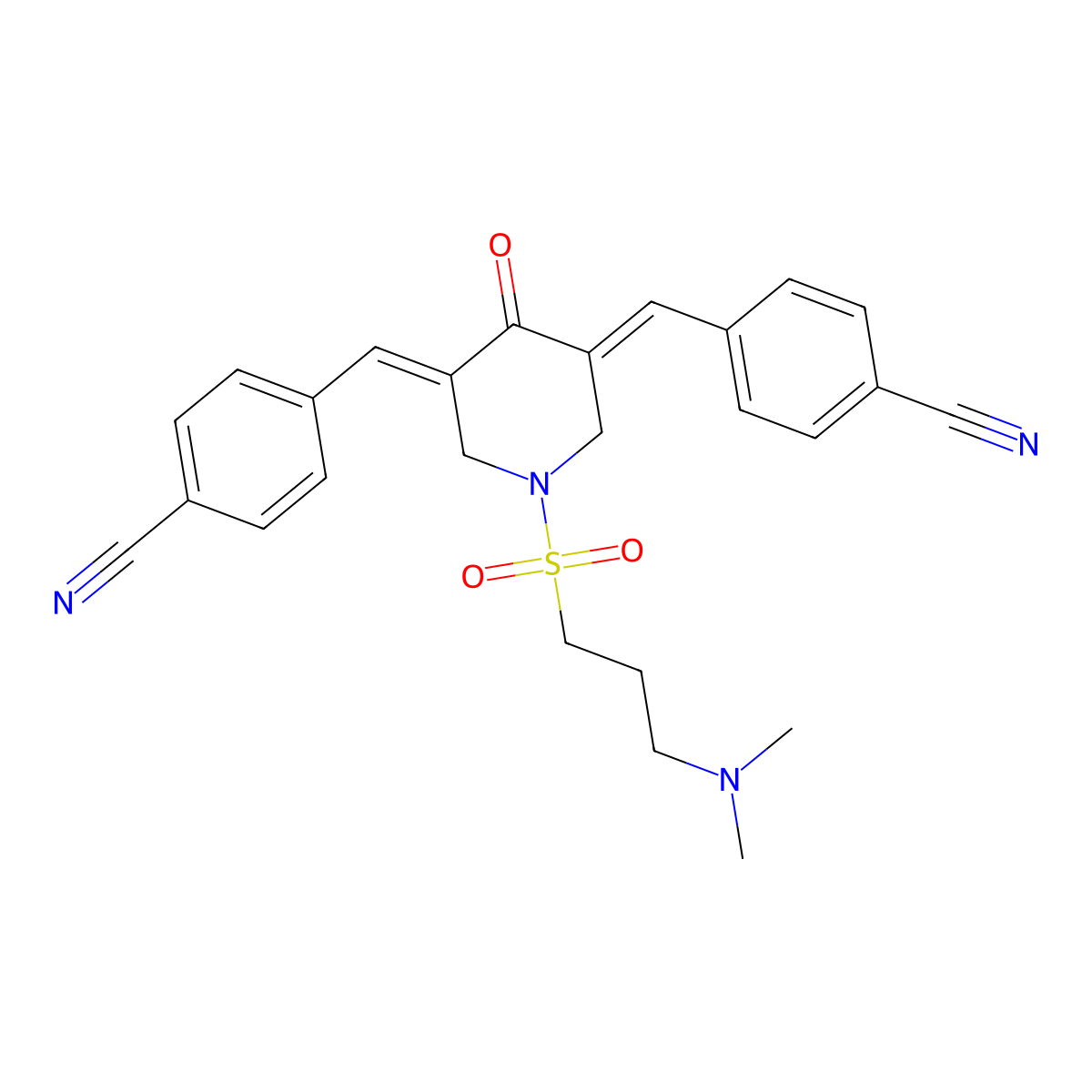 4-[(E)-[(5E)-5-[(4-cyanophenyl)methylidene]-1-[3-(dimethylamino)propylsulfonyl]-4-oxopiperidin-3-ylidene]methyl]benzonitrile molecular structure, CAS 2376297-69-5