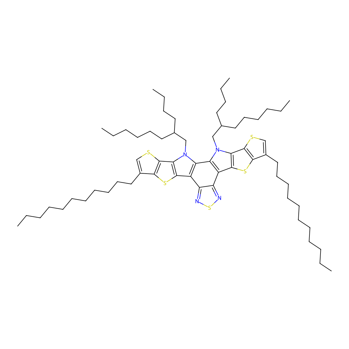 12,13-Bis(2-butyloctyl)-3,9-diundecyl-12,13-dihydro-[1,2,5]thiadiazolo[3,4-e]thieno[2'',3'':4',5']thieno[2',3':4,5]pyrrolo[3,2-g]thieno[2',3':4,5]thieno[3,2-b]indole molecular structure, CAS 2376334-93-7