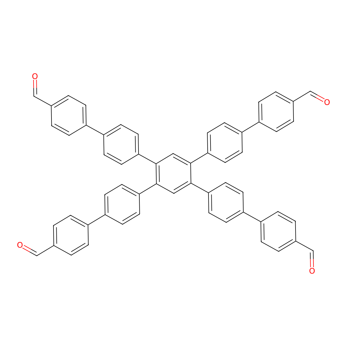 4'',5''-Bis(4'-formyl-[1,1'-biphenyl]-4-yl)-[1,1':4',1'':2'',1''':4''',1''''-quinquephenyl]-4,4''''-dicarbaldehyde molecular structure, CAS 2376339-70-5