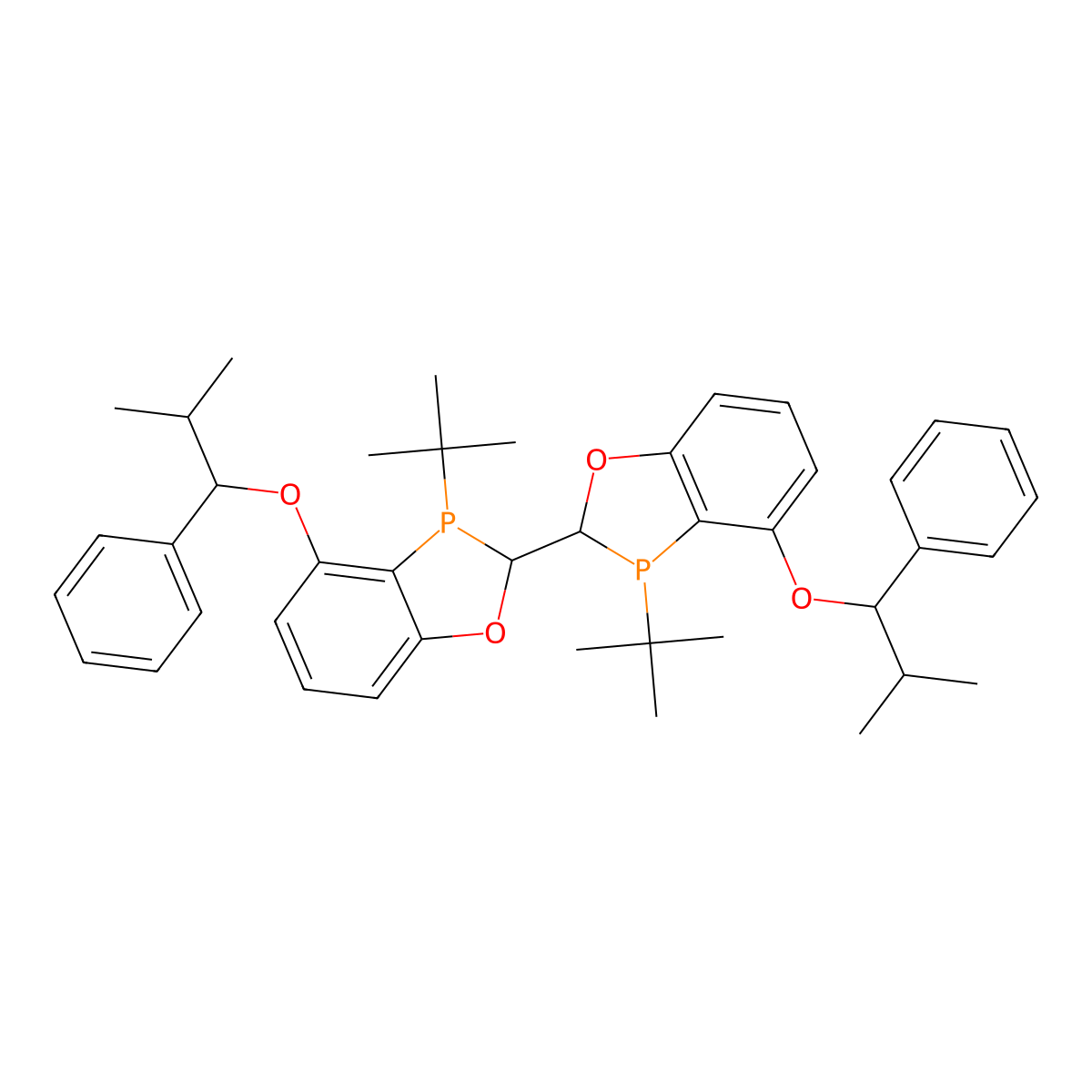 (2R,2'R,3R,3'R)-3,3'-di-tert-butyl-4,4'-bis((R)-2-methyl-1-phenylpropoxy)-2,2',3, 3'-tetrahydro-2,2'-bibenzo[d][1,3]oxaphosphole molecular structure, CAS 2376521-83-2