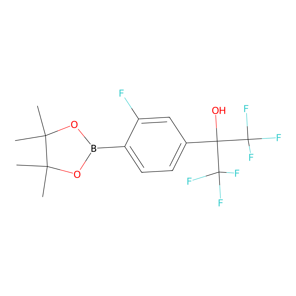 1,1,1,3,3,3-Hexafluoro-2-[3-fluoro-4-(4,4,5,5-tetramethyl-1,3,2-dioxaborolan-2-yl)phenyl]propan-2-ol molecular structure, CAS 2376598-54-6