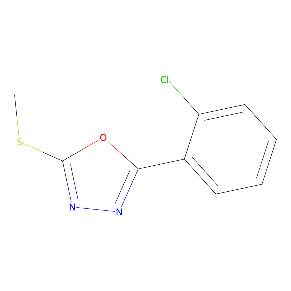 2-(2-Chlorophenyl)-5-(methylsulfanyl)-1,3,4-oxadiazole molecular structure, CAS 23767-35-3