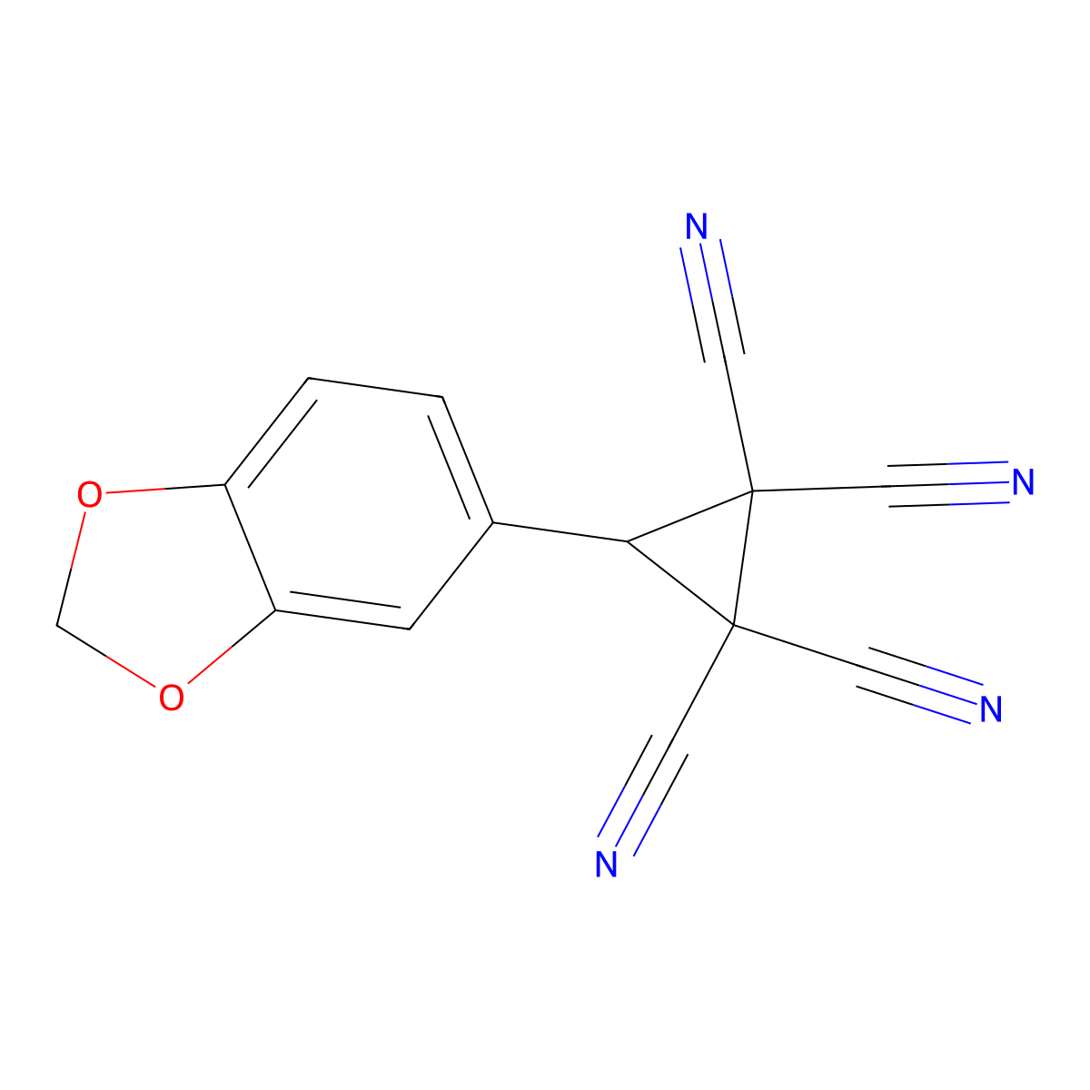 1,1,2,2-Cyclopropanetetracarbonitrile, 3-(1,3-benzodioxol-5-yl)- molecular structure, CAS 23767-75-1