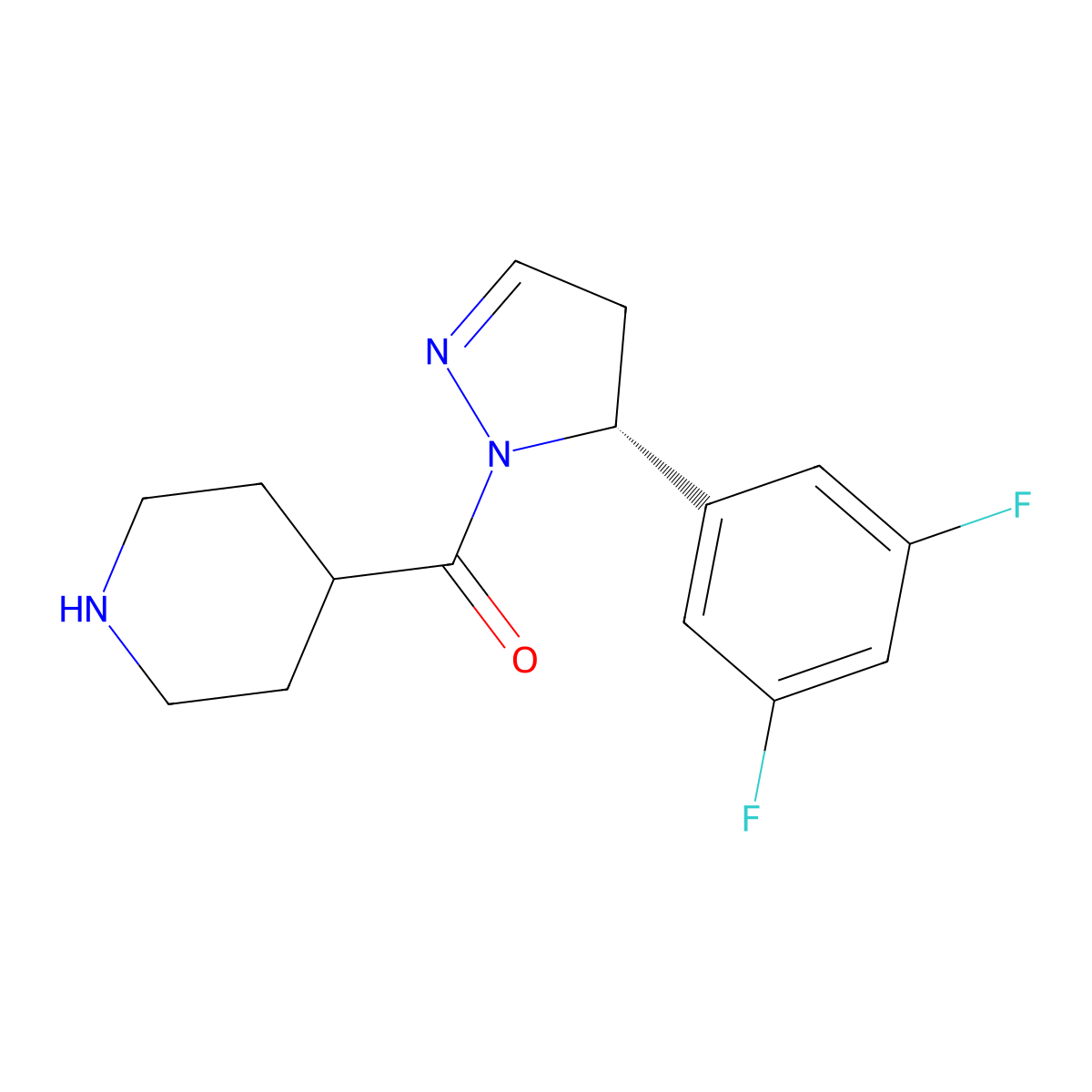 (R)-(5-(3,5-difluorophenyl)-4,5-dihydro-1H-pyrazol-1-yl)(piperidin-4-yl)methanone molecular structure, CAS 2376846-86-3