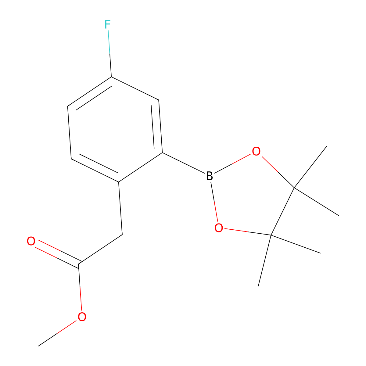 Methyl 2-(4-fluoro-2-(4,4,5,5-tetramethyl-1,3,2-dioxaborolan-2-yl)phenyl)acetate molecular structure, CAS 2376922-64-2