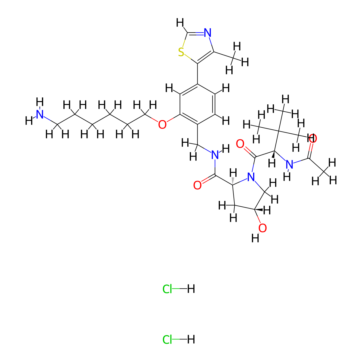 (2S,4R)-1-((S)-2-Acetamido-3,3-dimethylbutanoyl)-N-(2-((6-aminohexyl)oxy)-4-(4-methylthiazol-5-yl)benzyl)-4-hydroxypyrrolidine-2-carboxamide dihydrochloride molecular structure, CAS 2376990-28-0