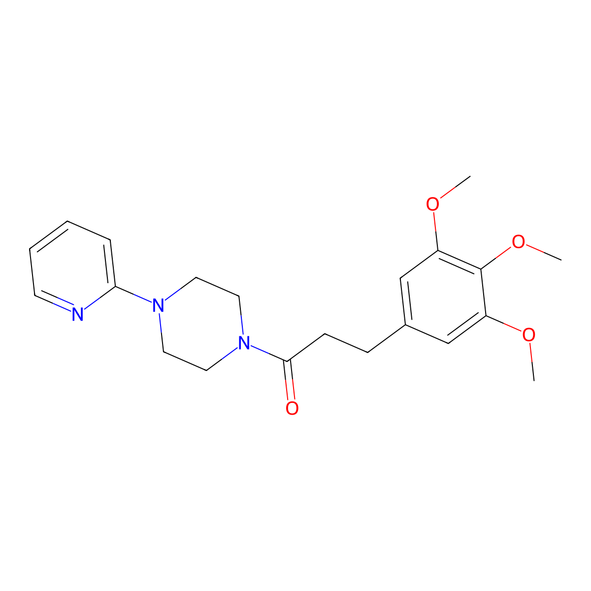 Piperazine, 1-(2-pyridyl)-4-(3,4,5-trimethoxyhydrocinnamoyl)- molecular structure, CAS 23770-98-1