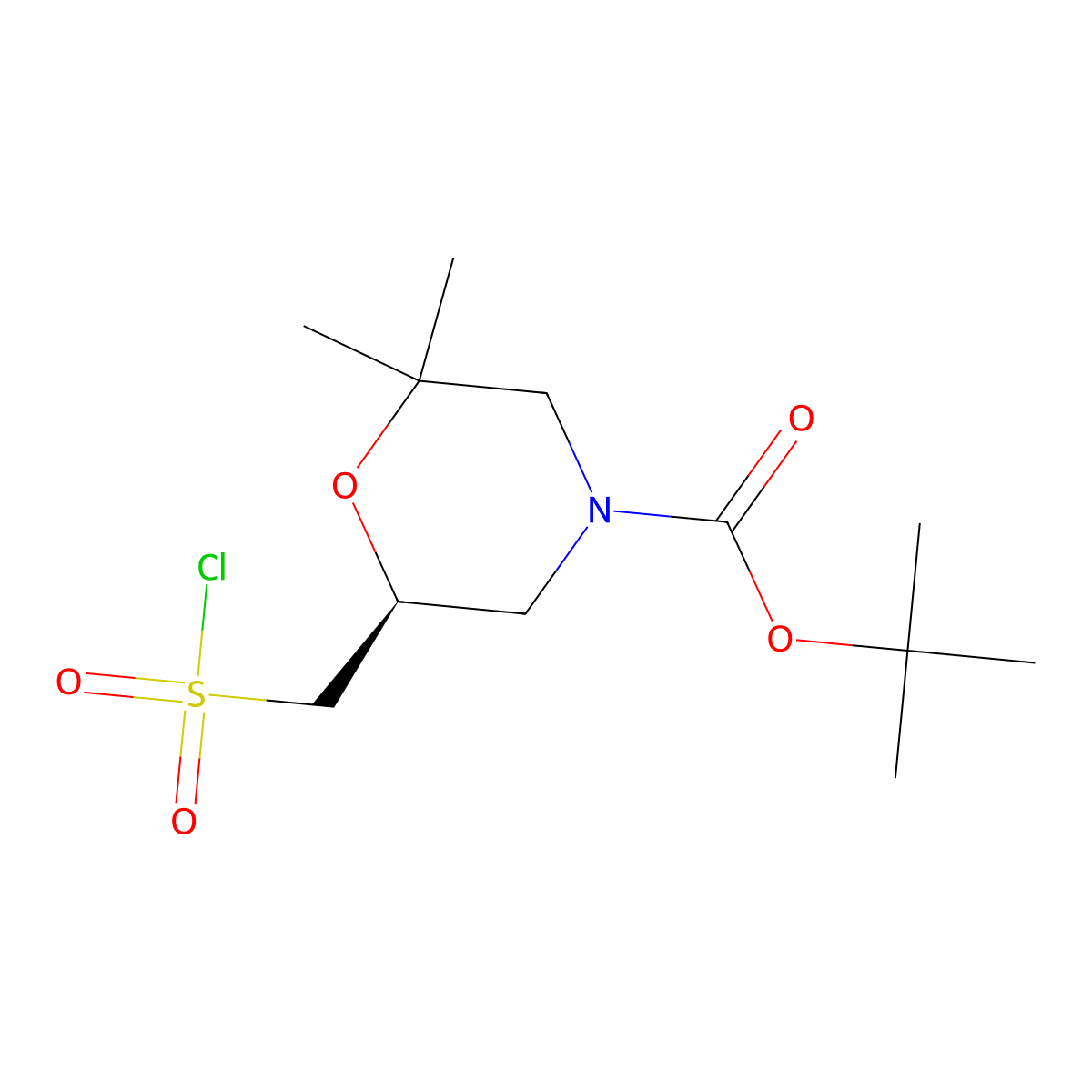 tert-butyl (6S)-6-((chlorosulfonyl)methyl)-2,2-dimethylmorpholine-4-carboxylate molecular structure, CAS 2377004-10-7