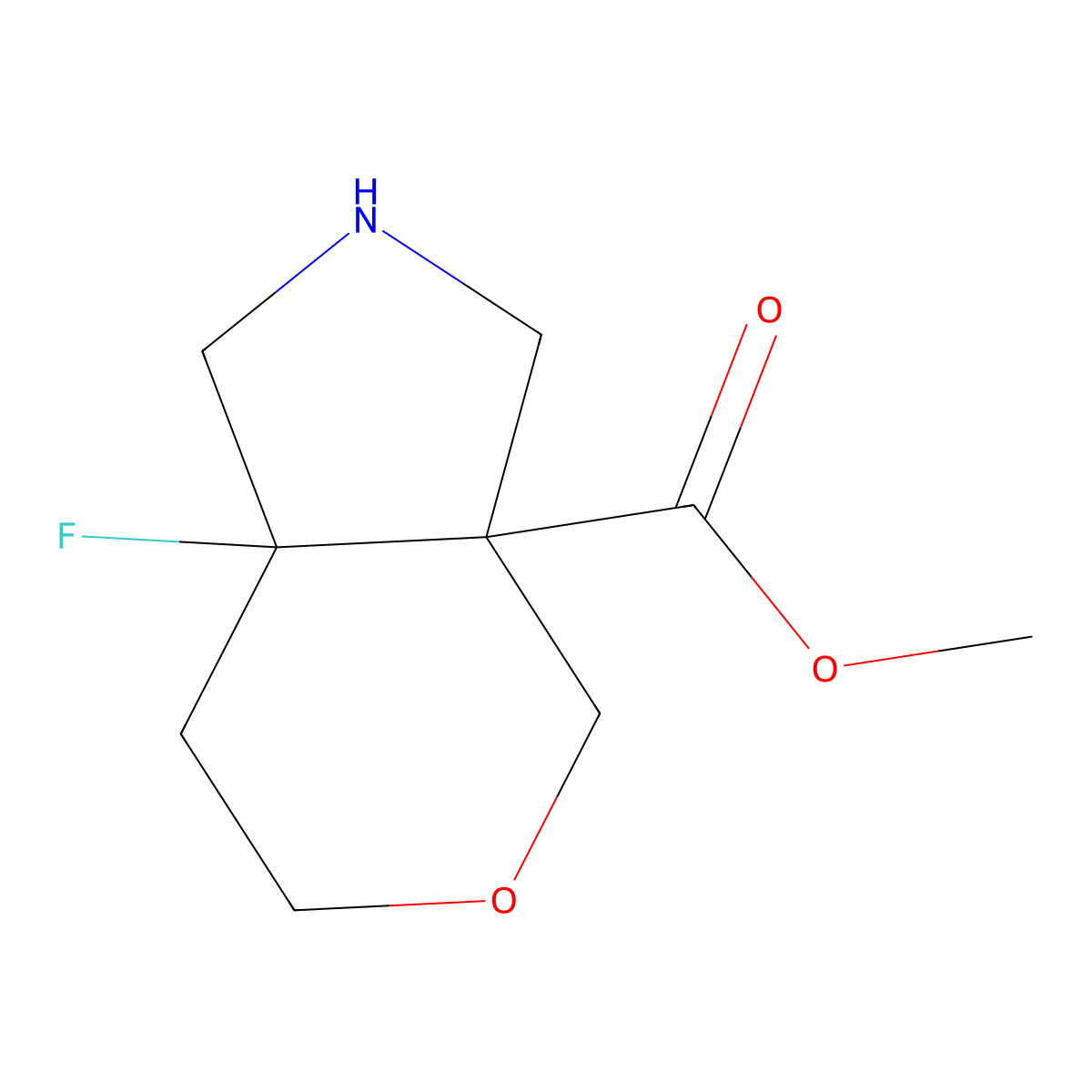 rac-methyl (3aR,7aR)-7a-fluoro-octahydropyrano[3,4-c]pyrrole-3a-carboxylate molecular structure, CAS 2377004-14-1