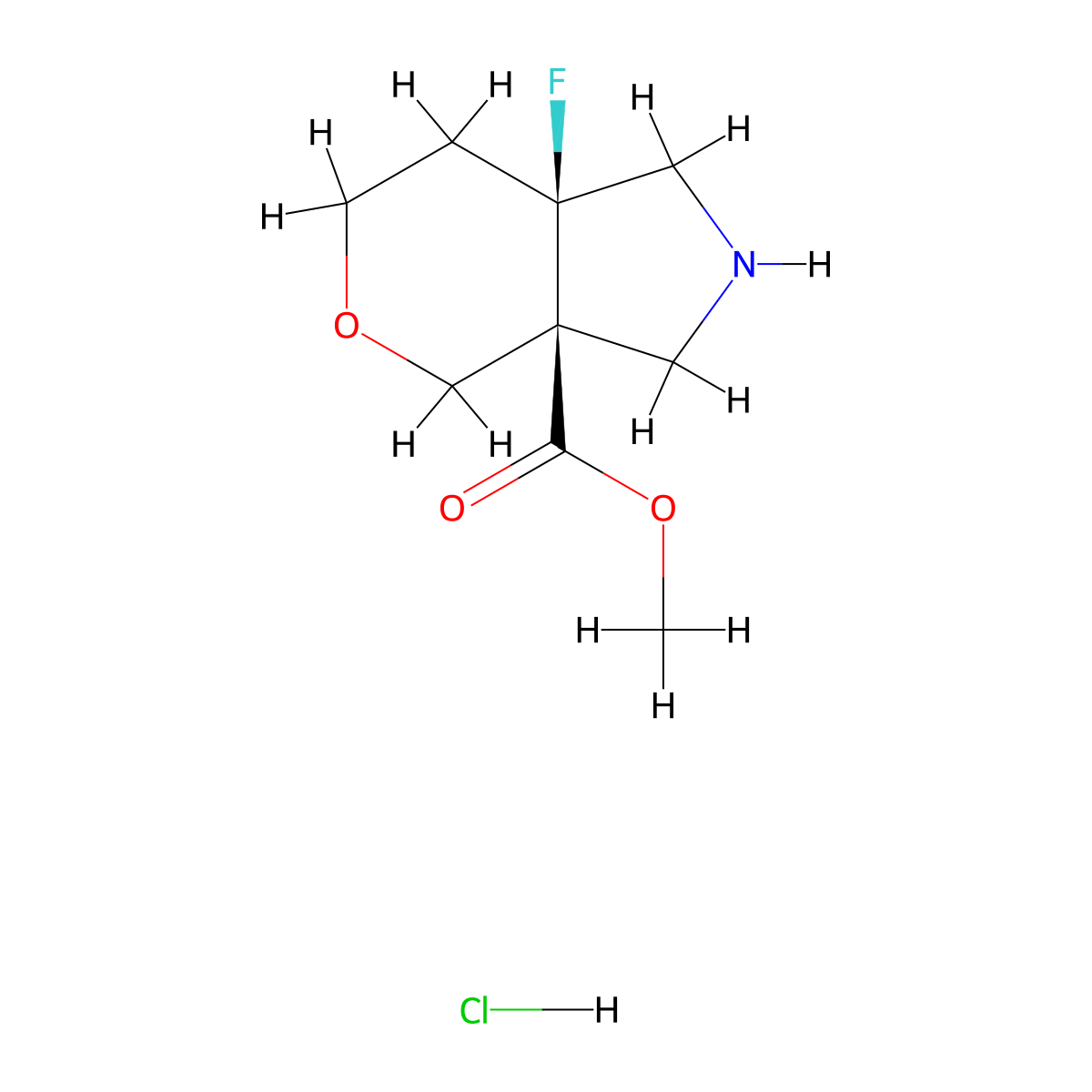 rac-methyl(3aR,7aR)-7a-fluoro-octahydropyrano[3,4-c]pyrrole-3a-carboxylatehydrochloride,cis molecular structure, CAS 2377004-15-2