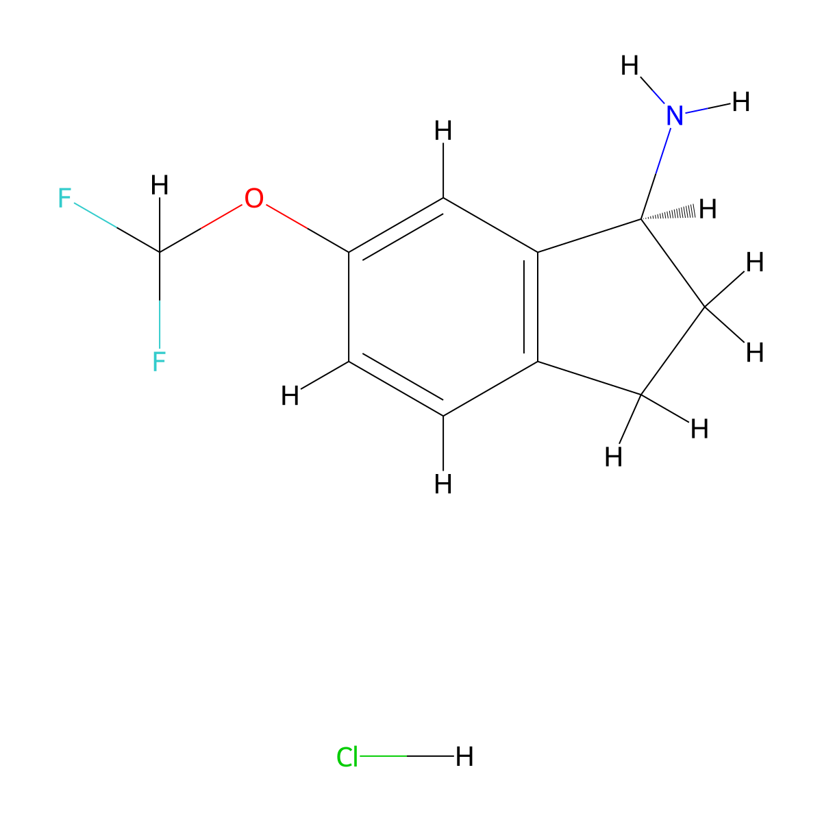 (1S)-6-(Difluoromethoxy)-2,3-dihydro-1H-inden-1-amine;hydrochloride molecular structure, CAS 2377004-23-2