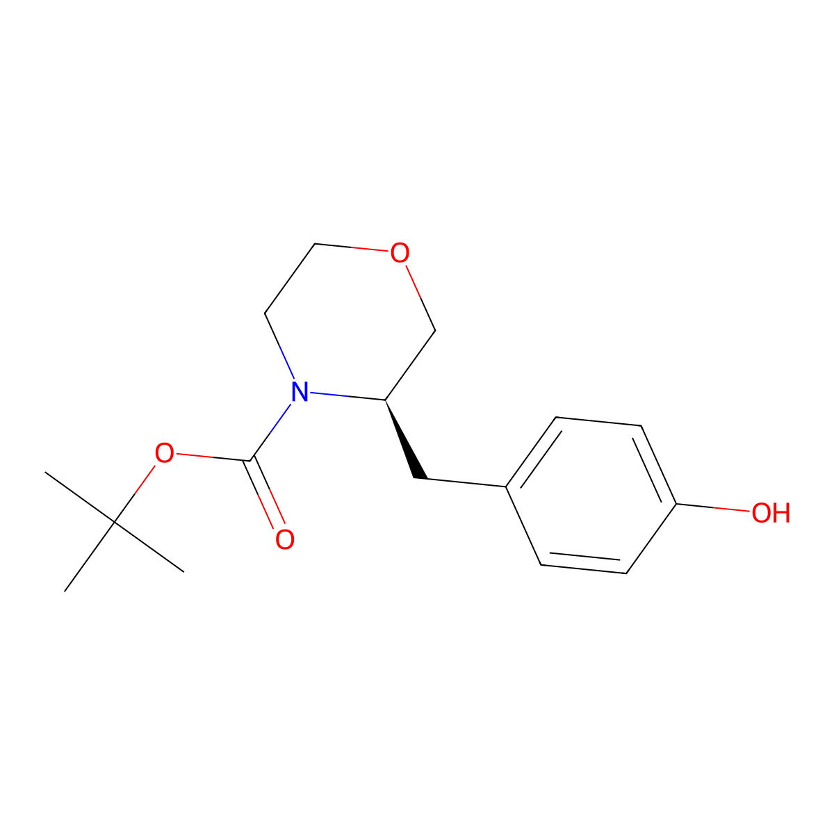 Tert-butyl (3R)-3-[(4-hydroxyphenyl)methyl]morpholine-4-carboxylate molecular structure, CAS 2377004-32-3