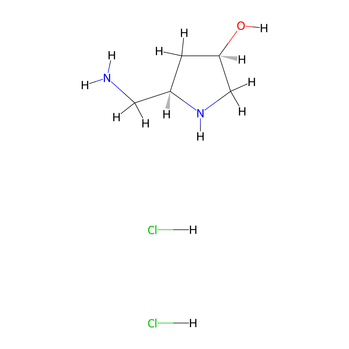 (3R,5R)-5-(aminomethyl)pyrrolidin-3-ol dihydrochloride molecular structure, CAS 2377004-44-7
