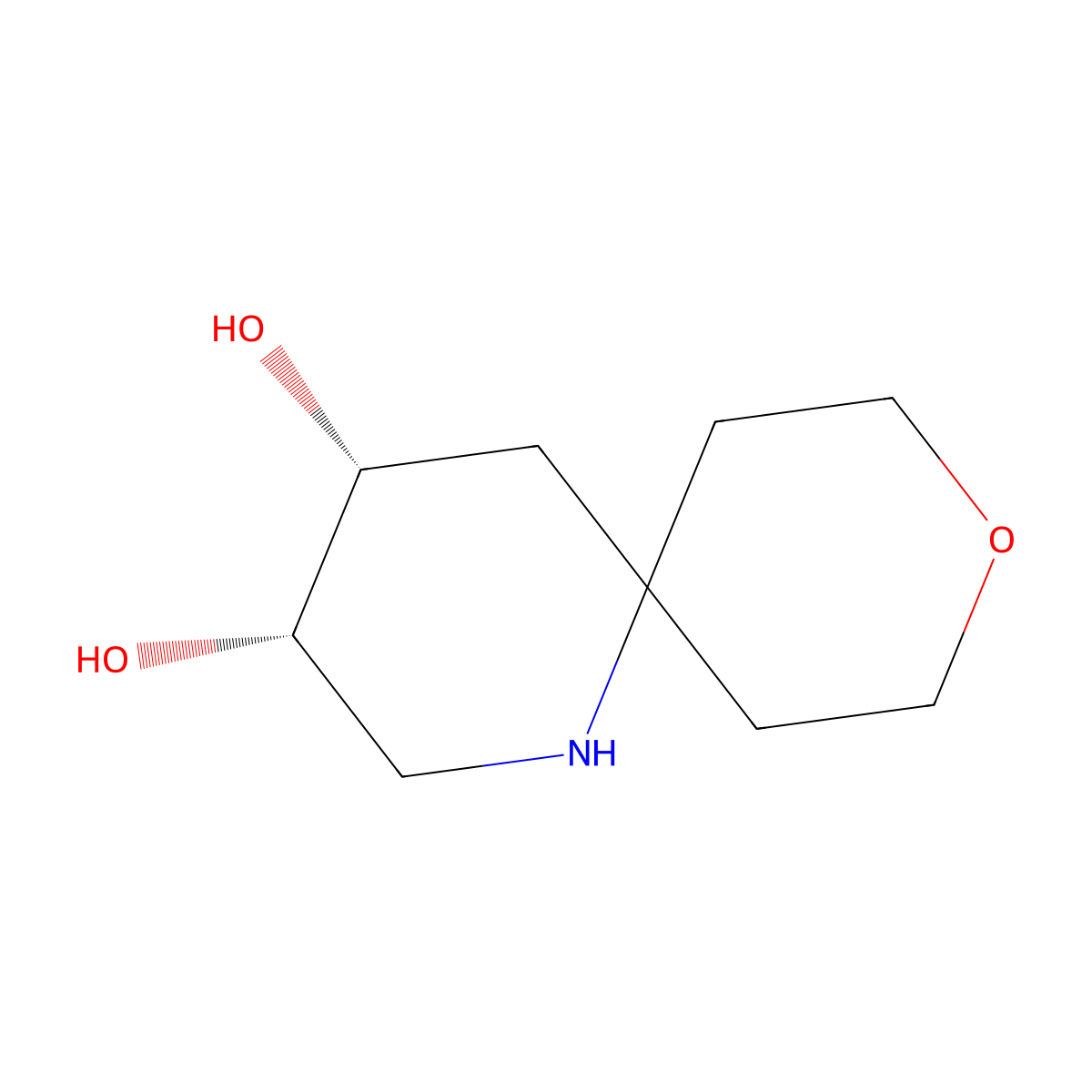 rac-(3R,4S)-9-oxa-1-azaspiro[5.5]undecane-3,4-diol molecular structure, CAS 2377004-45-8