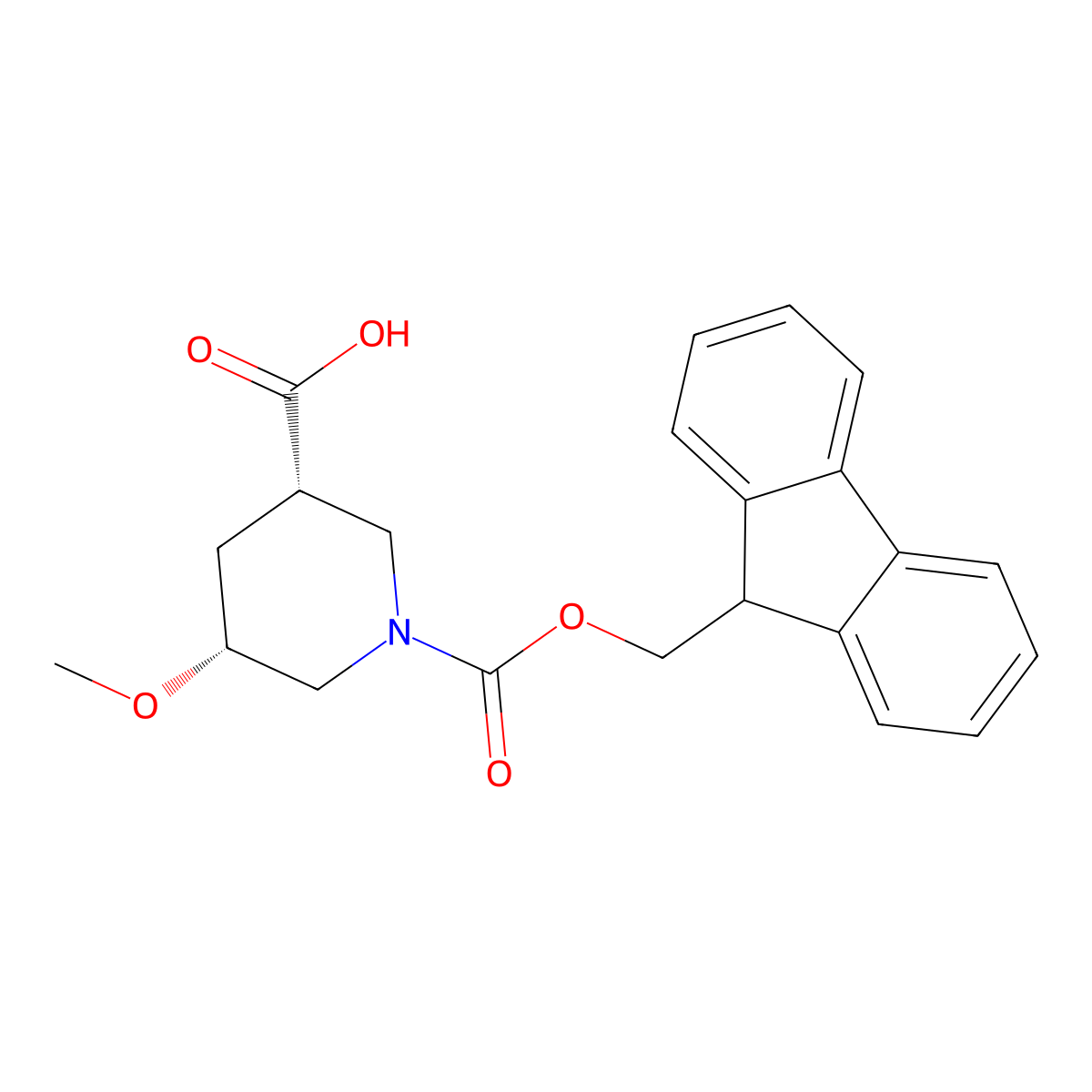 rac-(3R,5S)-1-{[(9H-fluoren-9-yl)methoxy]carbonyl}-5-methoxypiperidine-3-carboxylic acid molecular structure, CAS 2377004-53-8