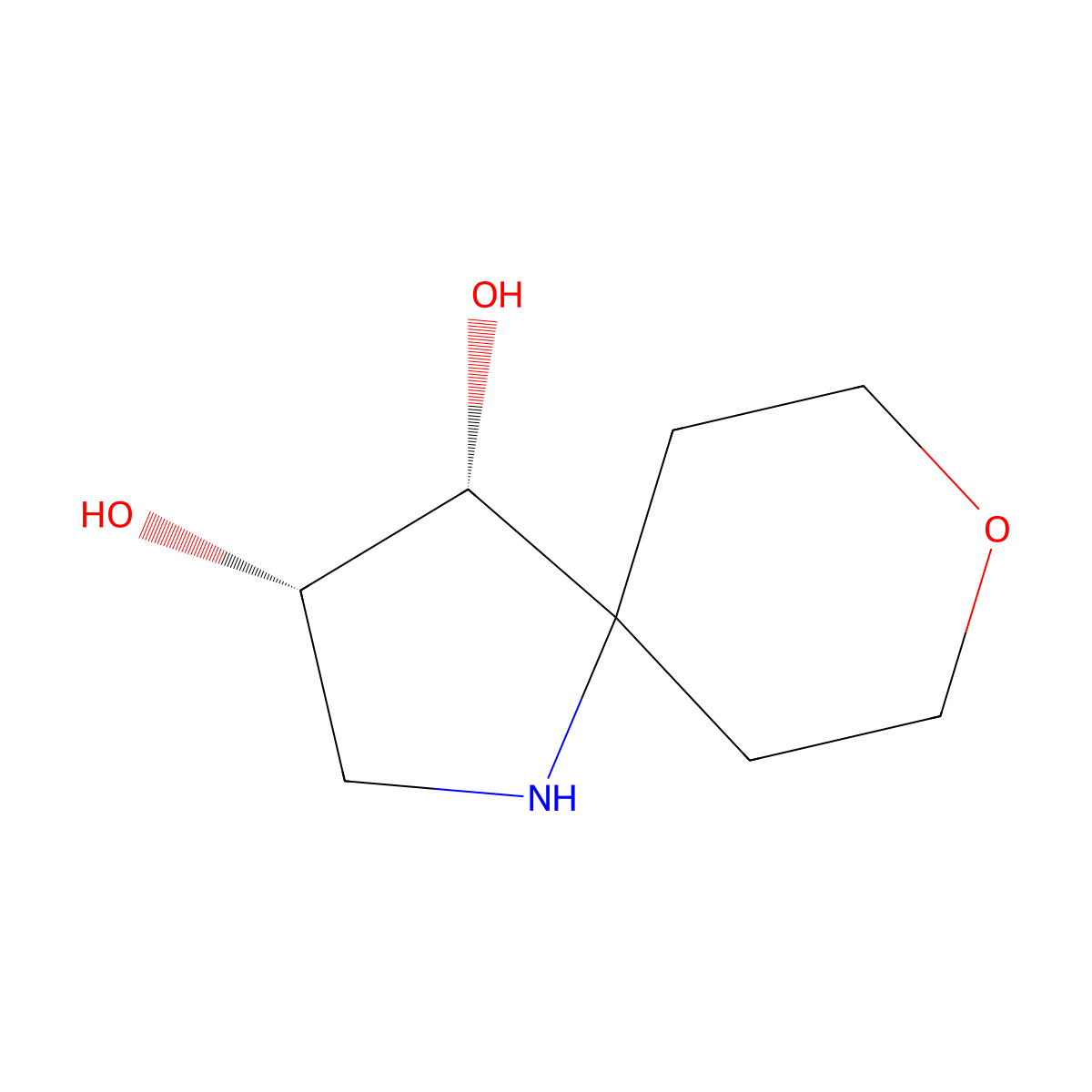 rac-(3R,4S)-8-oxa-1-azaspiro[4.5]decane-3,4-diol molecular structure, CAS 2377004-55-0