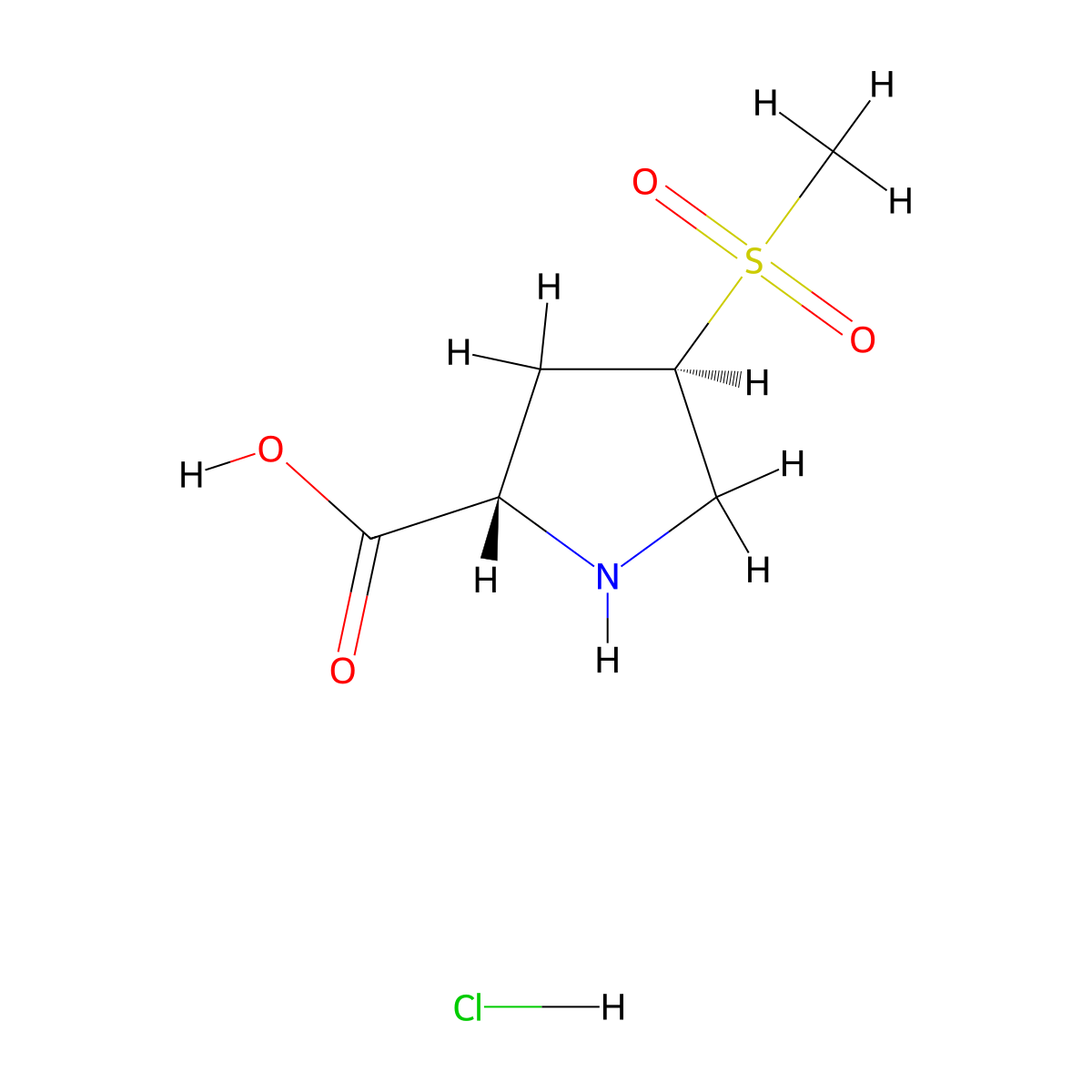 (2S,4R)-4-methanesulfonylpyrrolidine-2-carboxylicacidhydrochloride molecular structure, CAS 2377004-58-3