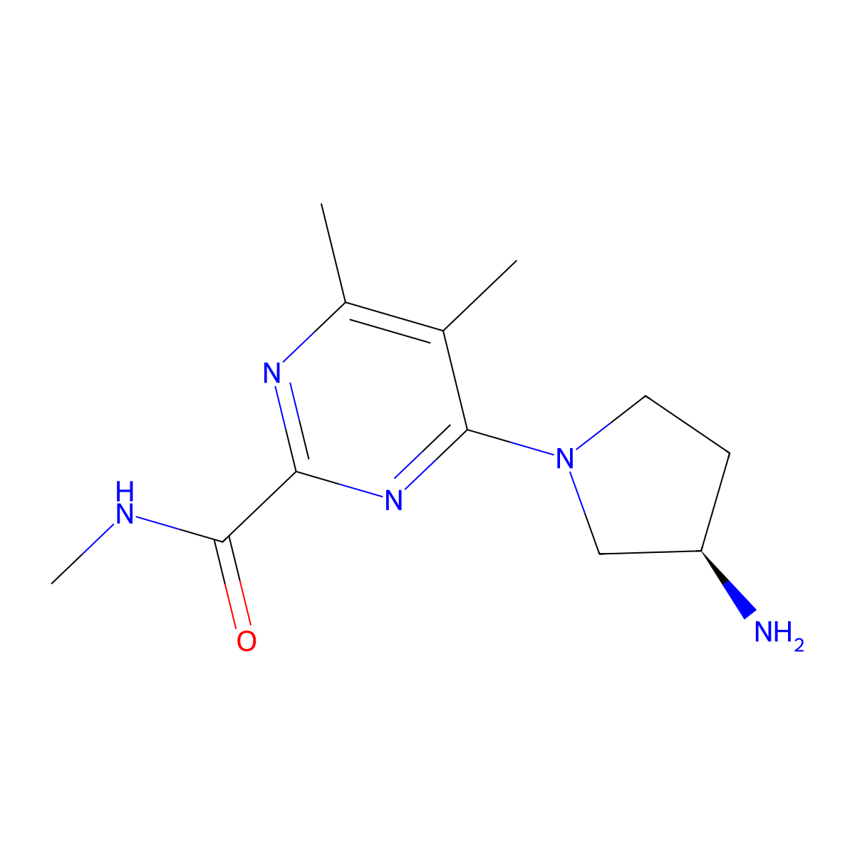 (R)-4-(3-Aminopyrrolidin-1-yl)-N,5,6-trimethylpyrimidine-2-carboxamide molecular structure, CAS 2377004-66-3