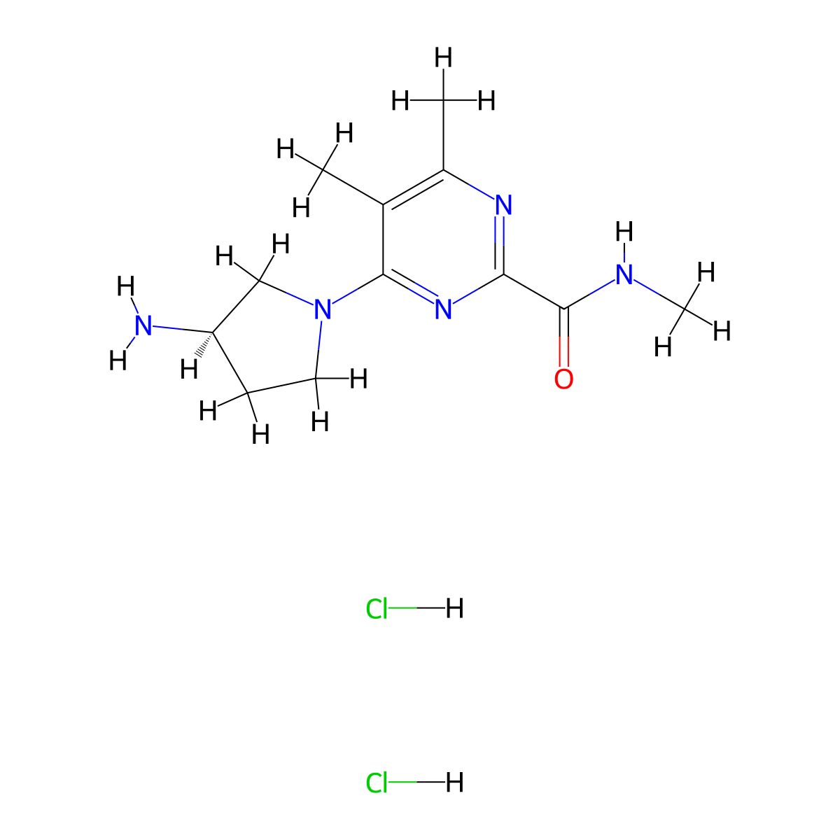 4-[(3R)-3-aminopyrrolidin-1-yl]-N,5,6-trimethylpyrimidine-2-carboxamide dihydrochloride molecular structure, CAS 2377004-67-4