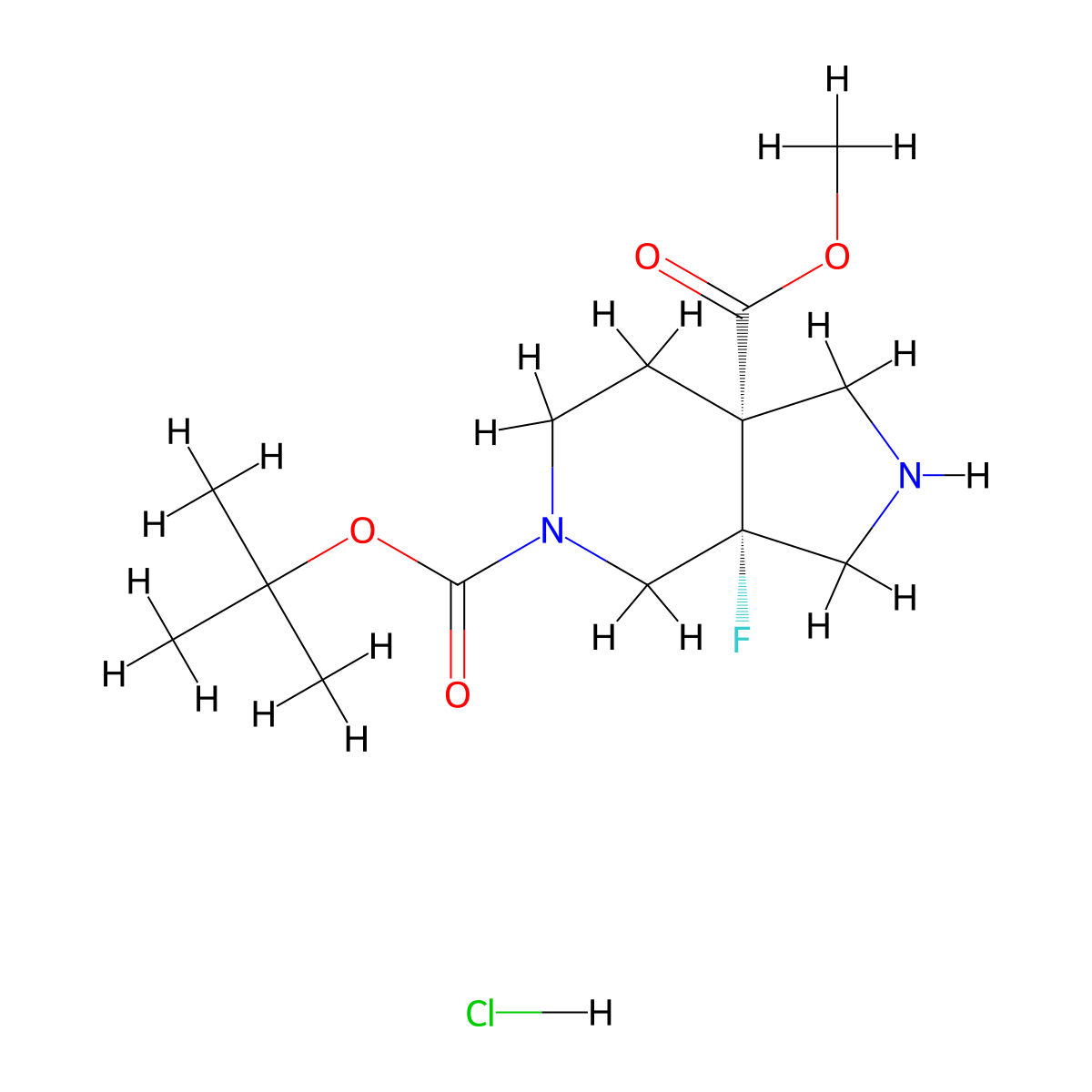 rac-5-tert-butyl7a-methyl(3aR,7aS)-3a-fluoro-octahydro-1H-pyrrolo[3,4-c]pyridine-5,7a-dicarboxylatehydrochloride molecular structure, CAS 2377004-95-8
