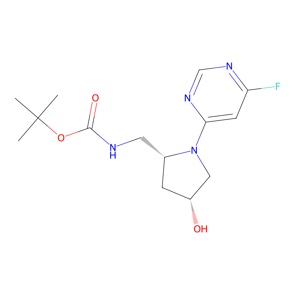 Tert-butyl N-[[(2R,4R)-1-(6-fluoropyrimidin-4-yl)-4-hydroxypyrrolidin-2-yl]methyl]carbamate molecular structure, CAS 2377005-10-0