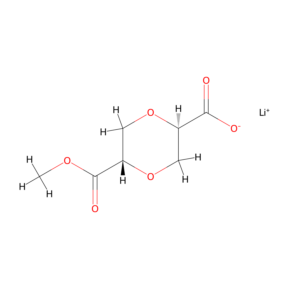 rac-lithium(1+) ion (2R,5S)-5-(methoxycarbonyl)-1,4-dioxane-2-carboxylate molecular structure, CAS 2377005-12-2