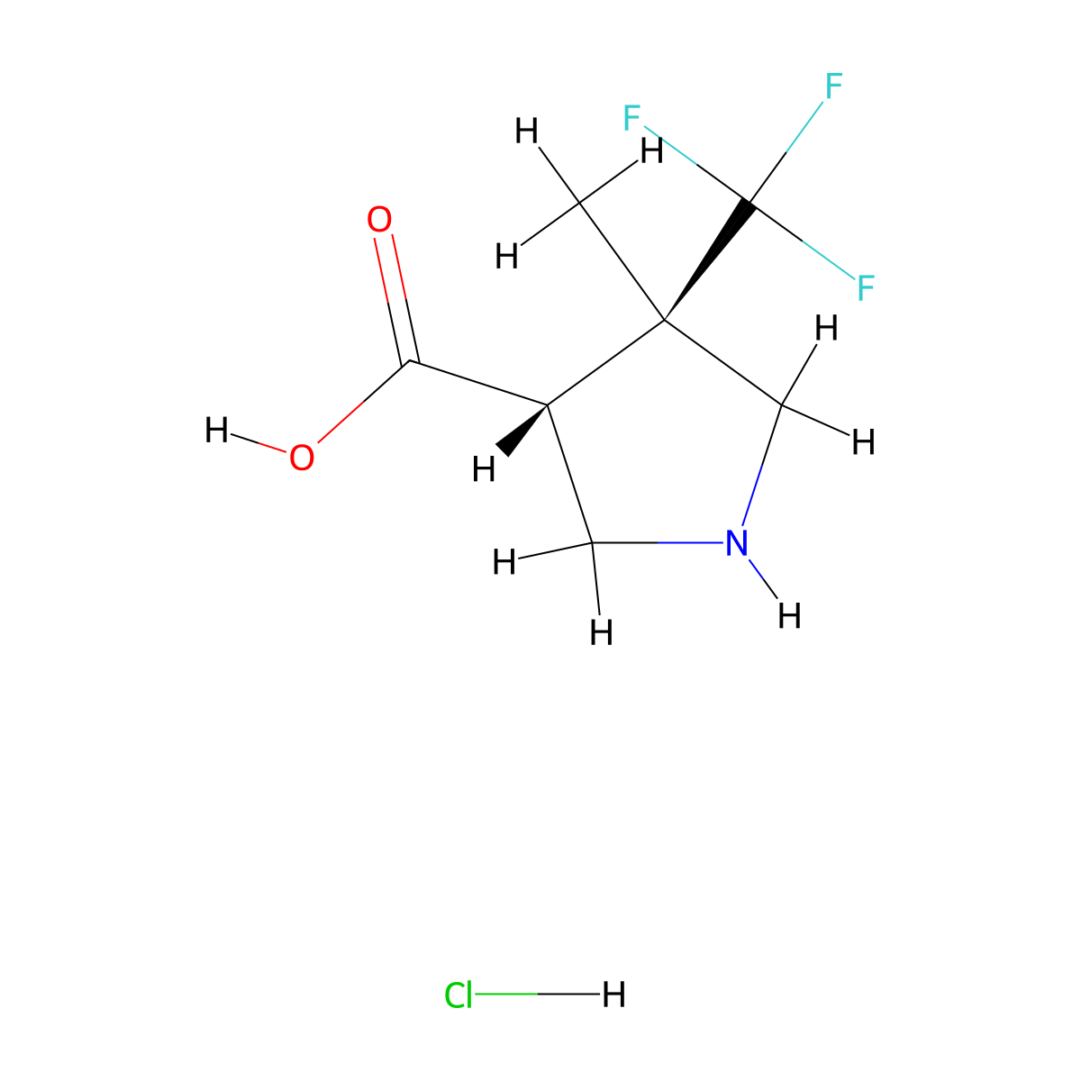 rac-(3R,4R)-4-methyl-4-(trifluoromethyl)pyrrolidine-3-carboxylicacidhydrochloride,trans molecular structure, CAS 2377005-22-4