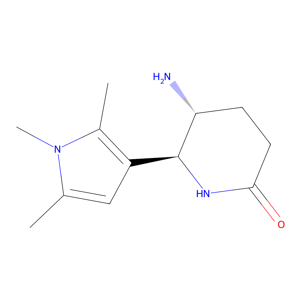 rac-(5R,6S)-5-amino-6-(1,2,5-trimethyl-1H-pyrrol-3-yl)piperidin-2-one, trans molecular structure, CAS 2377005-26-8