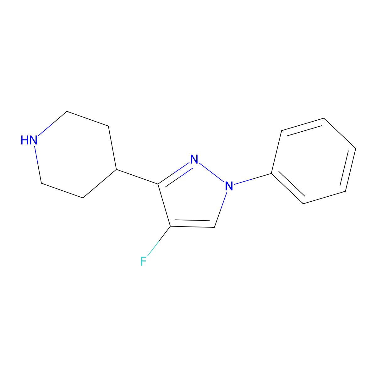 4-(4-fluoro-1-phenyl-1H-pyrazol-3-yl)piperidine molecular structure, CAS 2377030-68-5