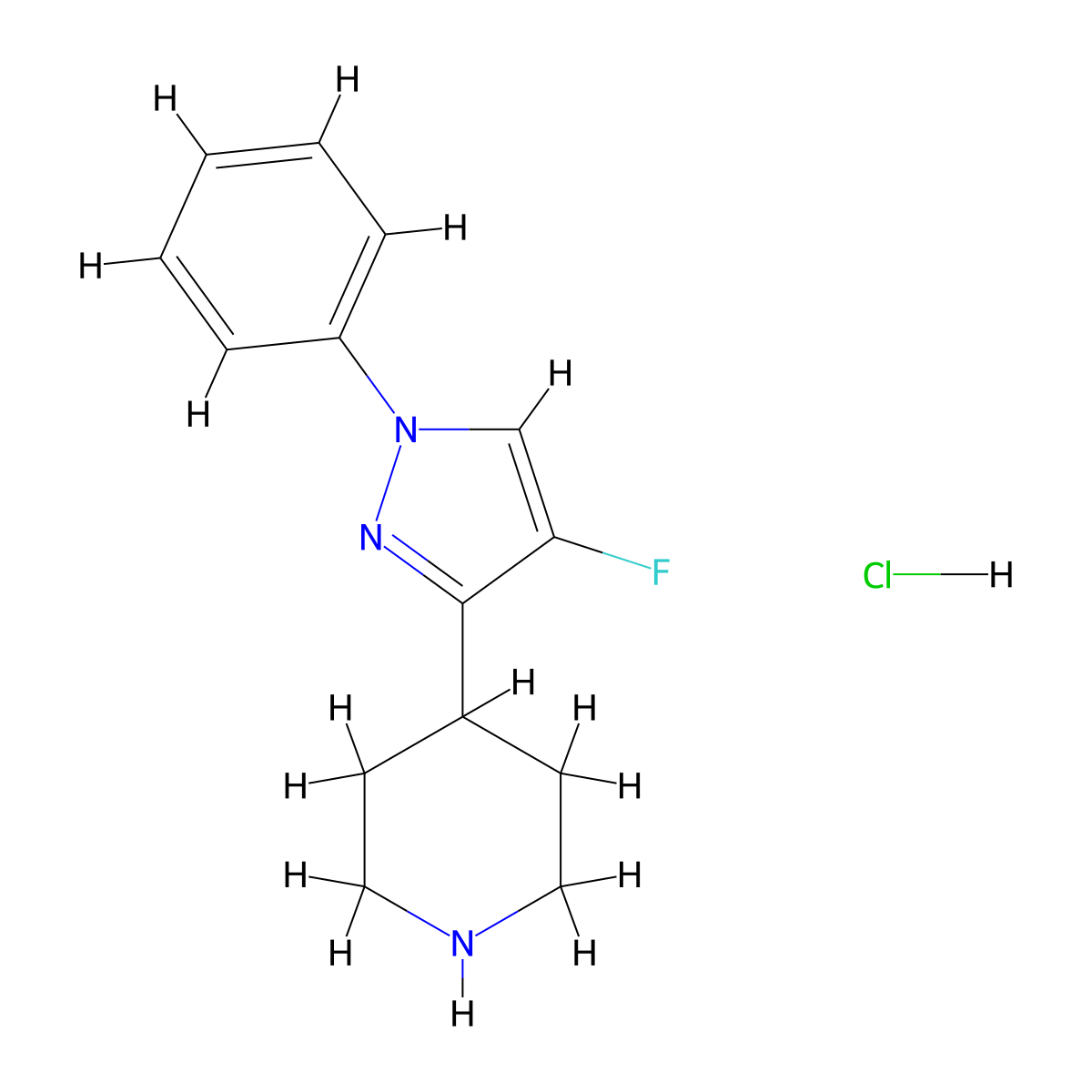 4-(4-fluoro-1-phenyl-1H-pyrazol-3-yl)piperidine hydrochloride molecular structure, CAS 2377030-69-6