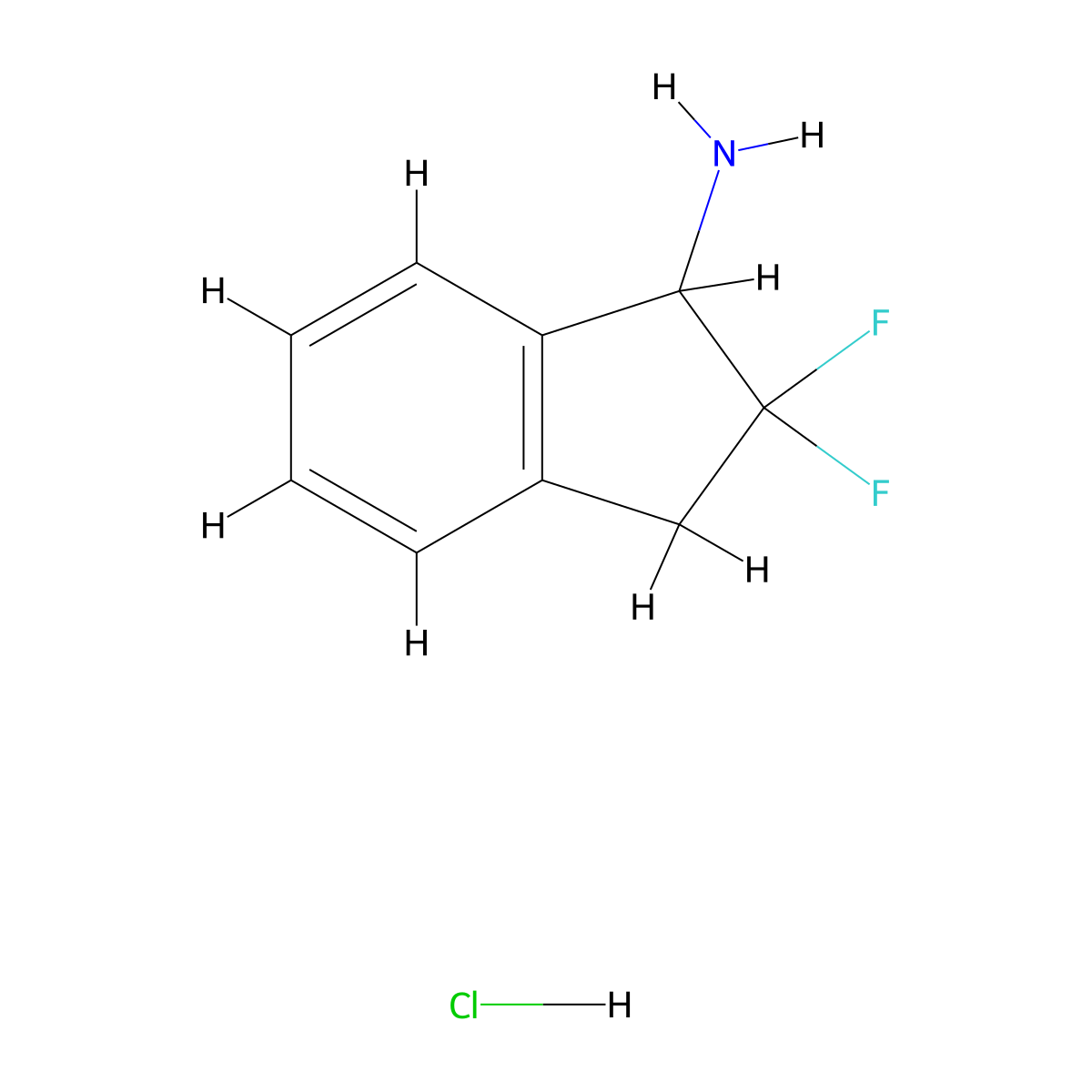 2,2-difluoro-2,3-dihydro-1H-inden-1-amine hydrochloride molecular structure, CAS 2377030-79-8